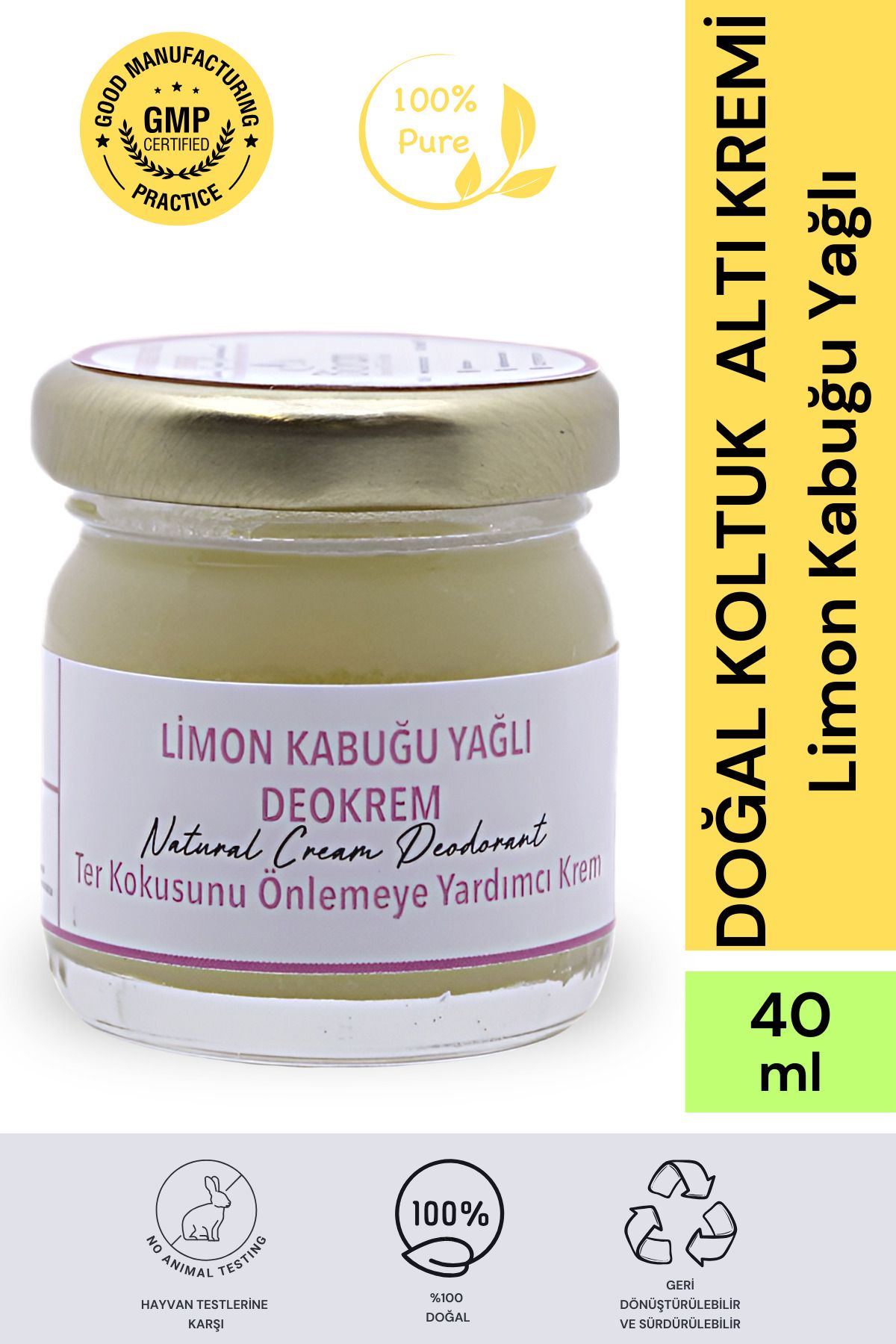 Bioran Limon Kabuğu Yağlı Krem Deodorant 40 ml %100 Doğal