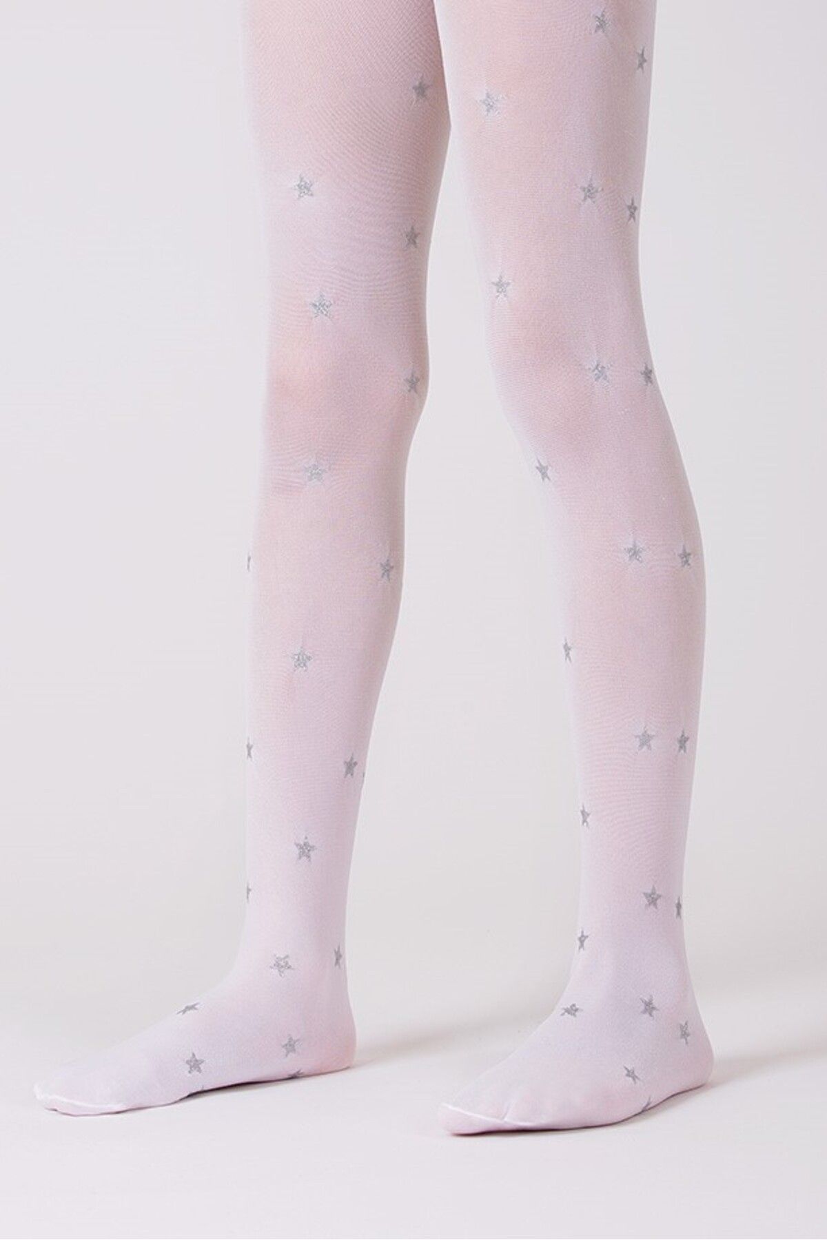 Goose Gümüş Yıldız Desenli Beyaz Kız Çocuk Külotlu Çorap