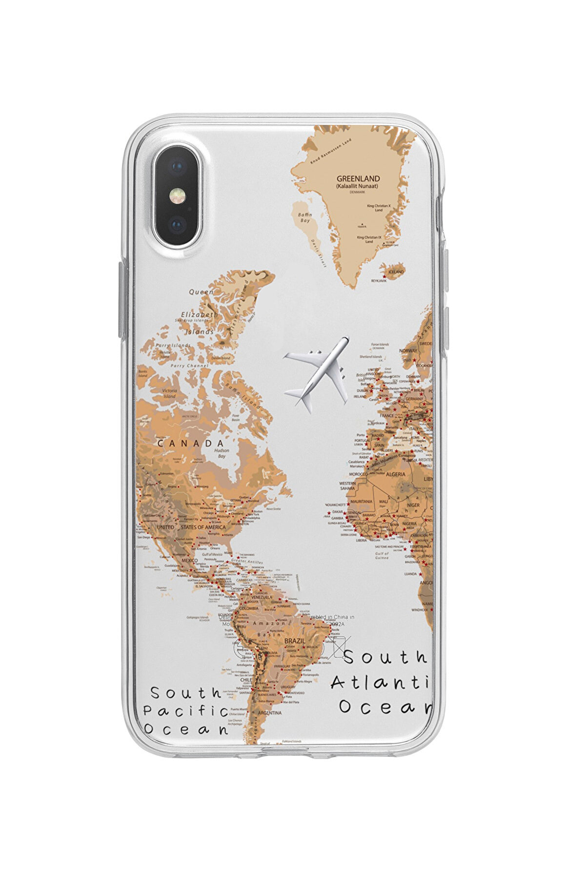 mooodcase Iphone Xs Max Uyumlu Dünya Harita Desenli Premium Şeffaf Silikon Kılıf