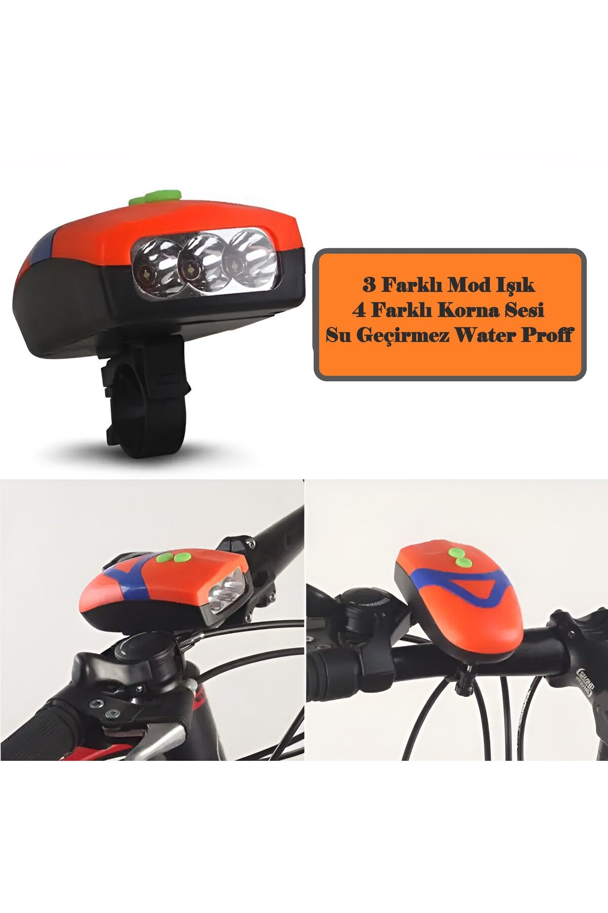 Kenko Kornalı Bisiklet Lambası 3 Modlu Işık 4 Farklı Mod Sesli Korna Lamba Seti Su Geçirmez Bisiklet Korna