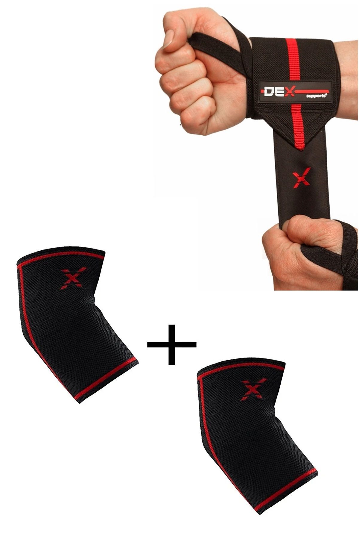 Dex Supports Lasting Energy Sporcu Bilekliği Elite Wrist Wraps+Elbow Sleeve Fitness Ortopedik Antrenman Dirsekliği 2'li Paket