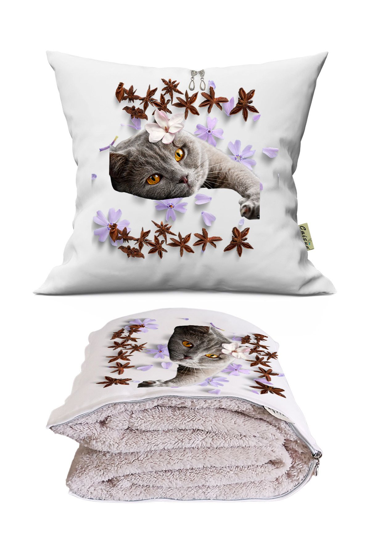 CeyCan Relax Kedi Battaniyeli Opsiyonel Yastık Kırlent Modelleri