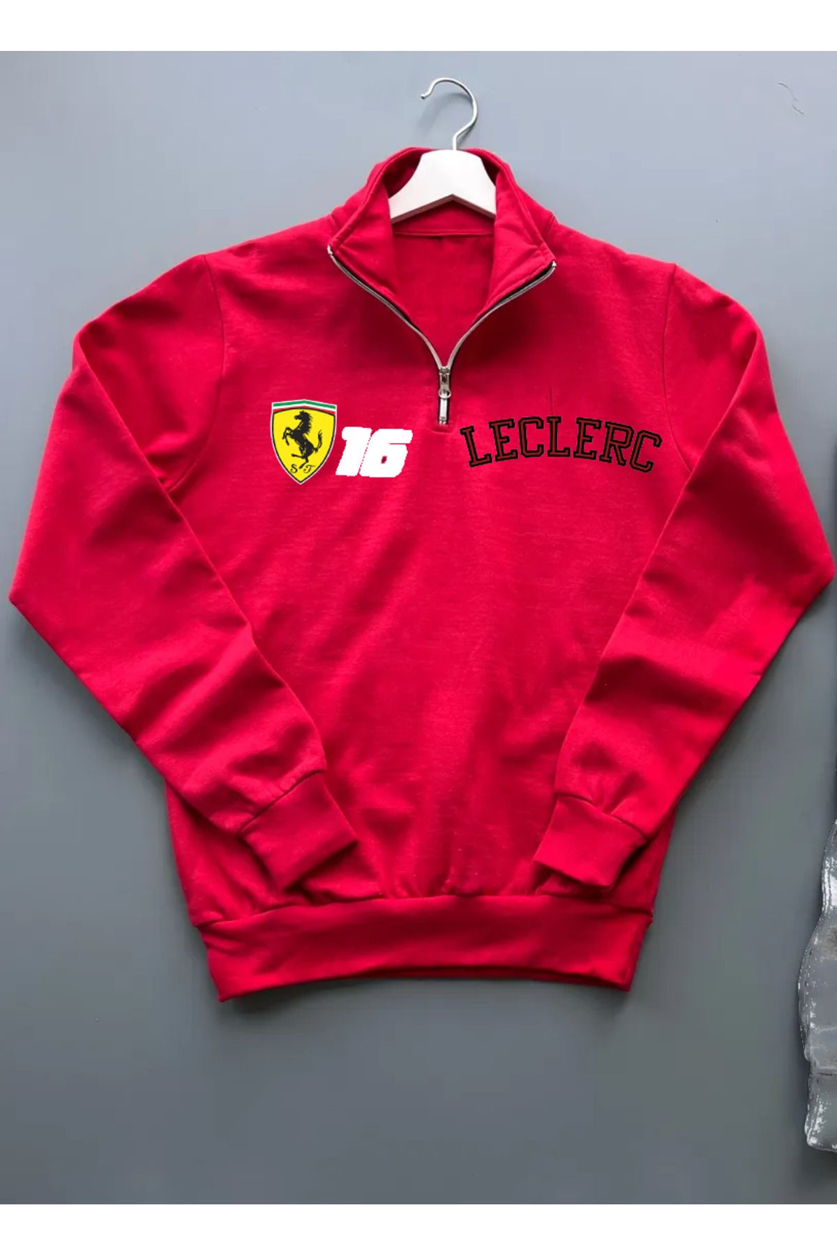 Pisa Art FERRARİ LECLERC FORMULA 1 F1 ÖZEL TASARIM %100 PAMUK YARIM FERMUARLI SWEATSHİRT