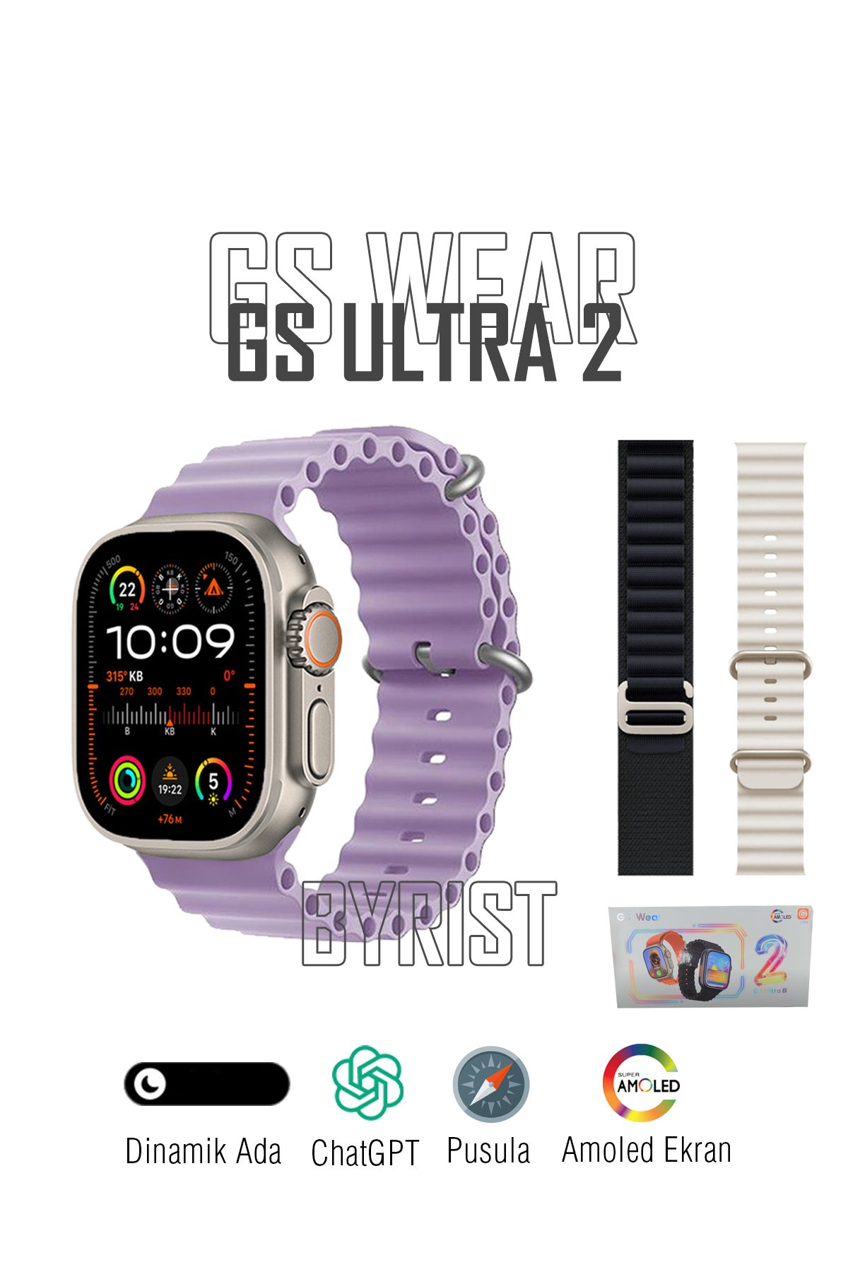 Byrist GS ULTRA 2 49mm Amoled Ekran Çift Dokunuş/Akıllı Ada/Galeri/Dahili 4GB Hafızalı Watch 9 Akıllı Saat