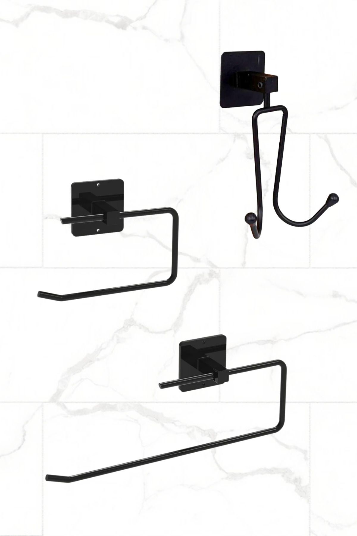 Mirilliahome 3'lü Set Yapışkanlı Siyah Rulo Havluluk Peçetelik Tuvalet Kağıtlığı Wc Kağıt Askısı Havlu Askısı