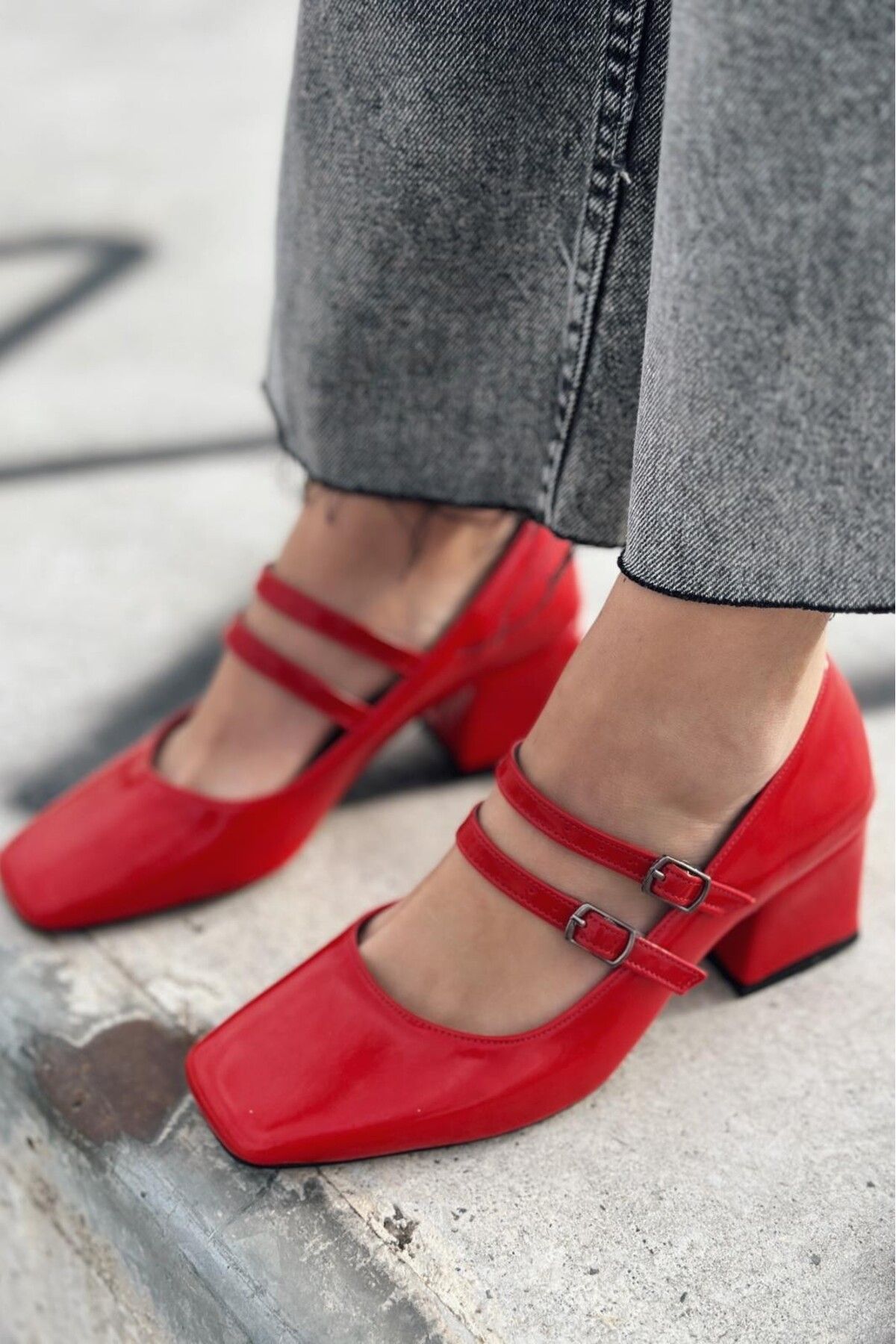 I Love Shoes Rintas Rugan Mary Jane Kadın Topuklu Ayakkabı Kırmızı