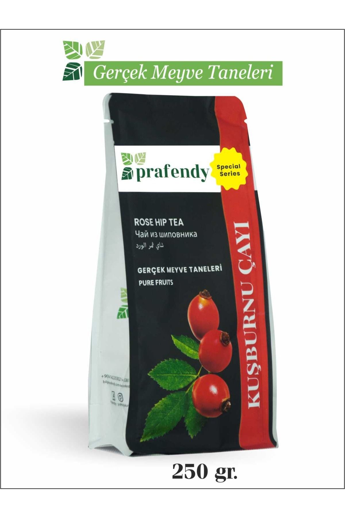 prafendy Kuşburnu Çayı - Doğal Parçacıklı Yenilebilir Meyve Çayı 250 gr