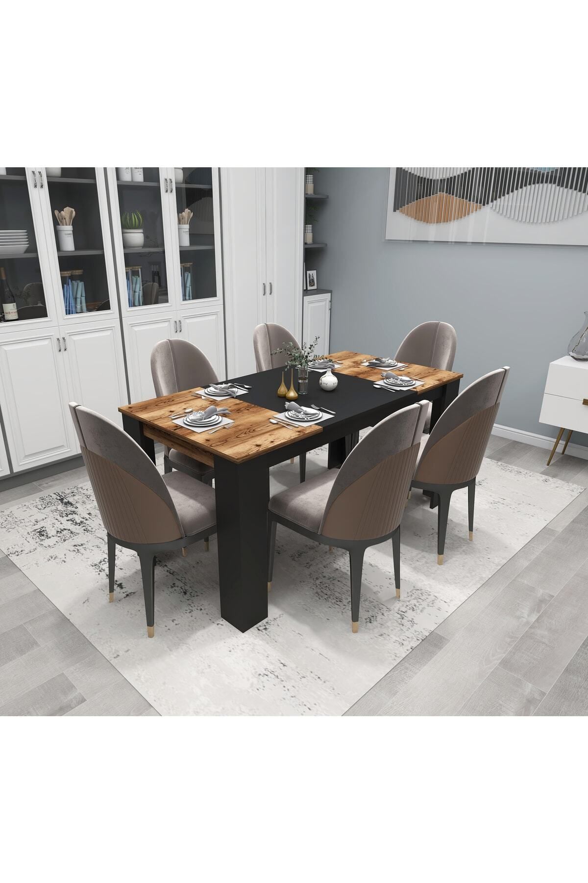Arnetti Yemek Masası Modern Mutfak Masası Renk Lidya , Siyah - Line