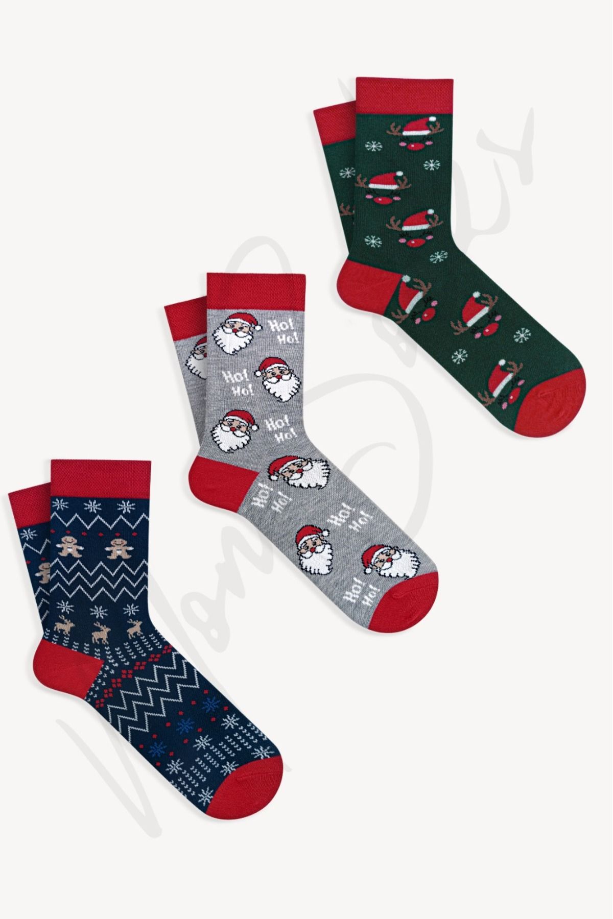 Mono Socks - 3'lü Hoho Noel Dede Desenli Yılbaşı Hediyelik Çorap