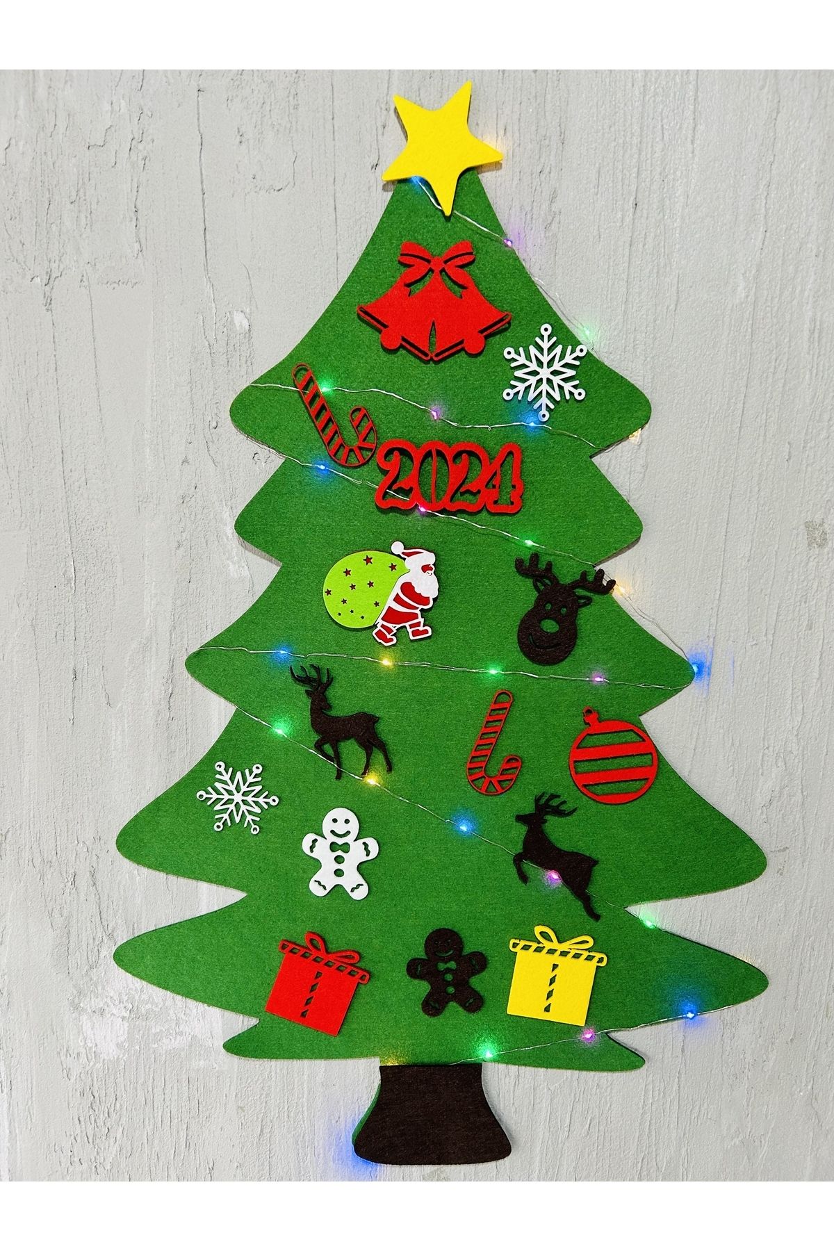 mika house Yılbaşı Ağacı Keçe Yeni Yıl Ağacı Noel Ağacı Christmas Tree Led Işıklı Yeniyıl Etkinlik Set