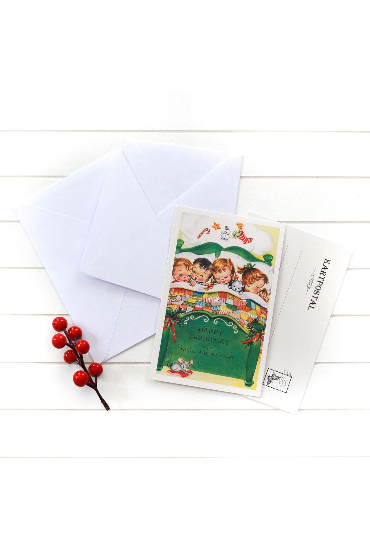 Bimotif 4lü yılbaşı kartpostal-zarf seti, uyuyan çocuklar