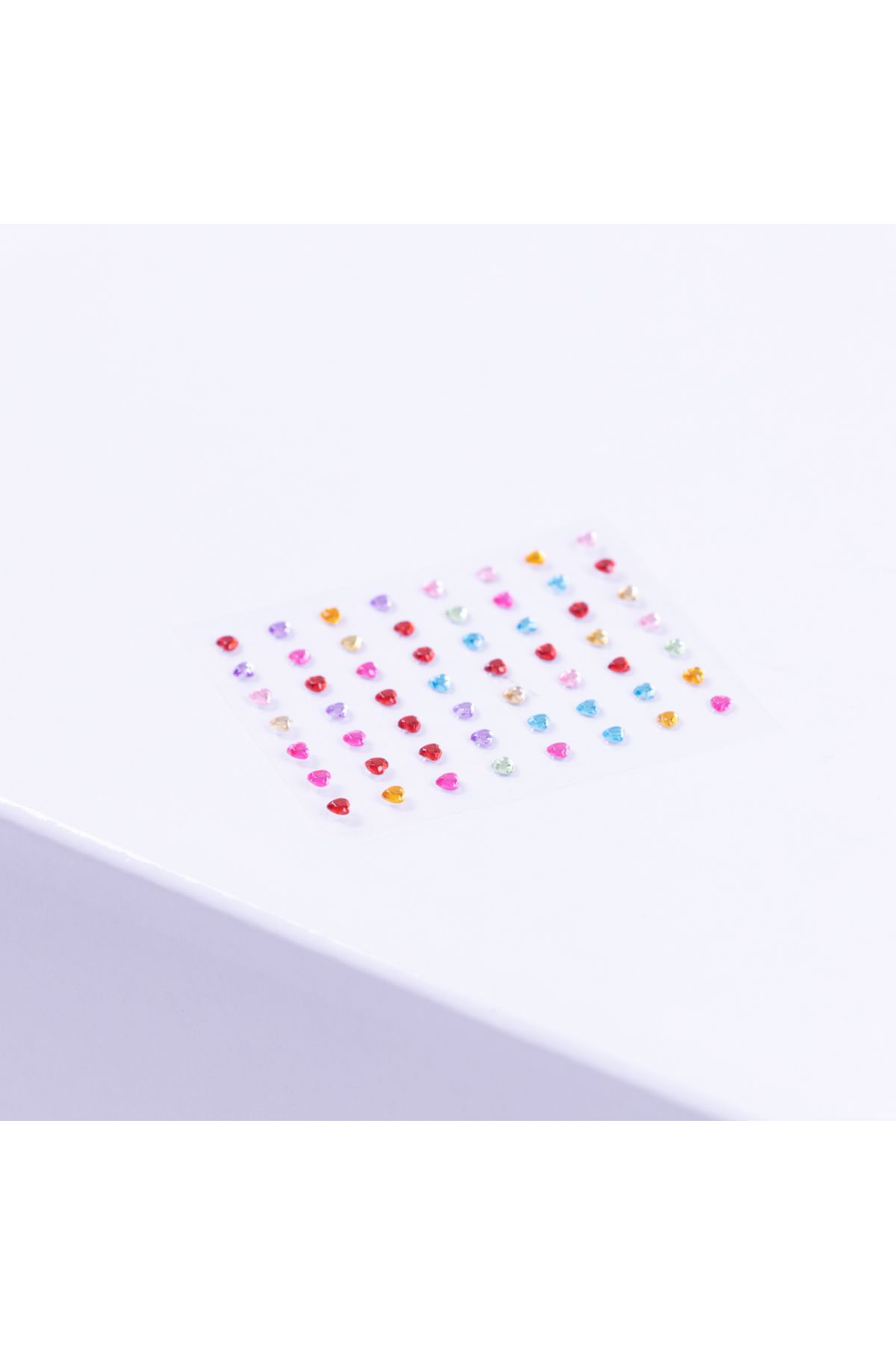 Bimotif Renkli kalp model kristal yüz ve vücut stickerı, yapışkanlı makyaj taşı, 1 mm 56 adet