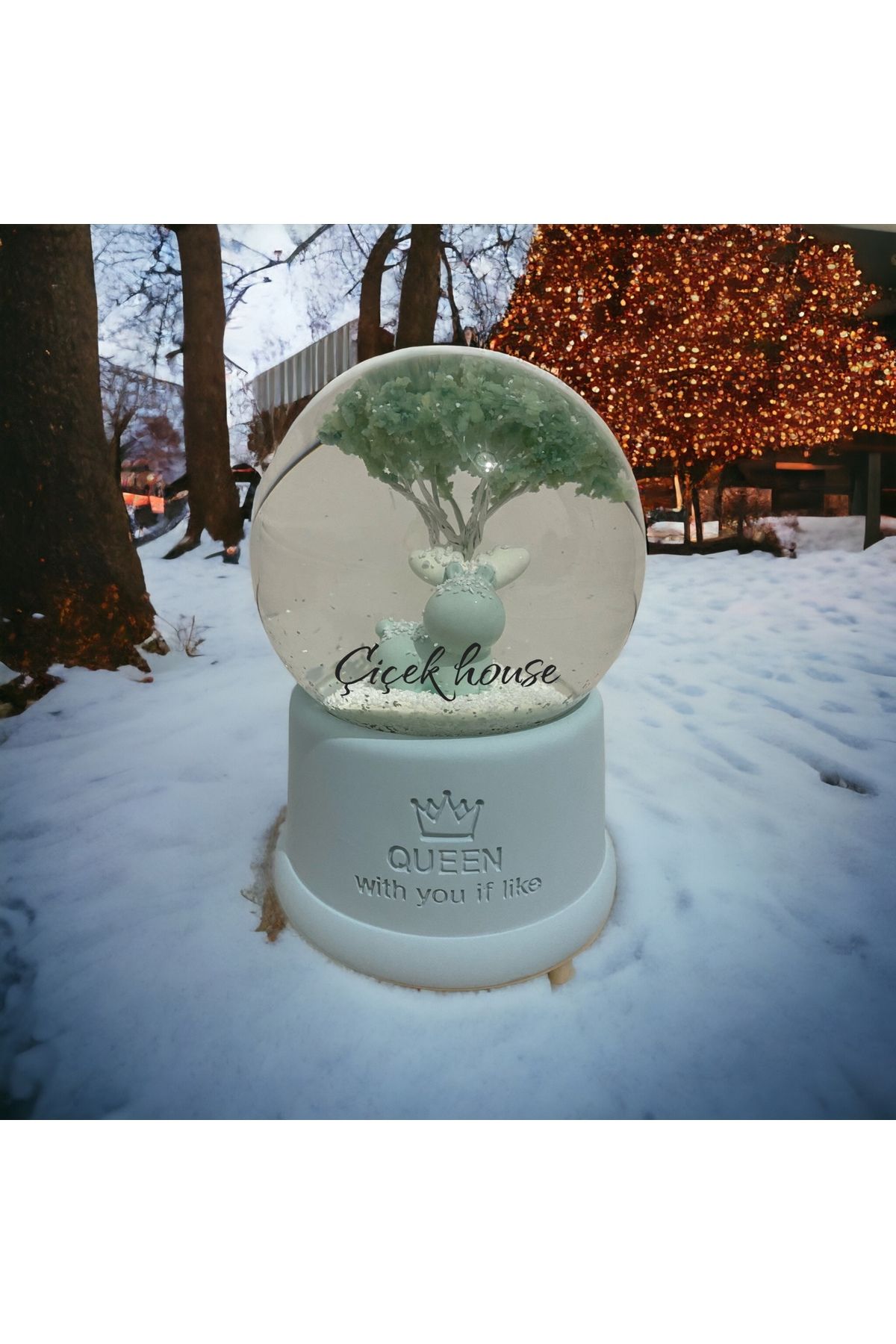 ÇİÇEK HOUSE Hayat Ağacı Tasarımlı Müzikli Işıklı Otomatik Kar Üflemeli Büyük Boy Kar Küresi