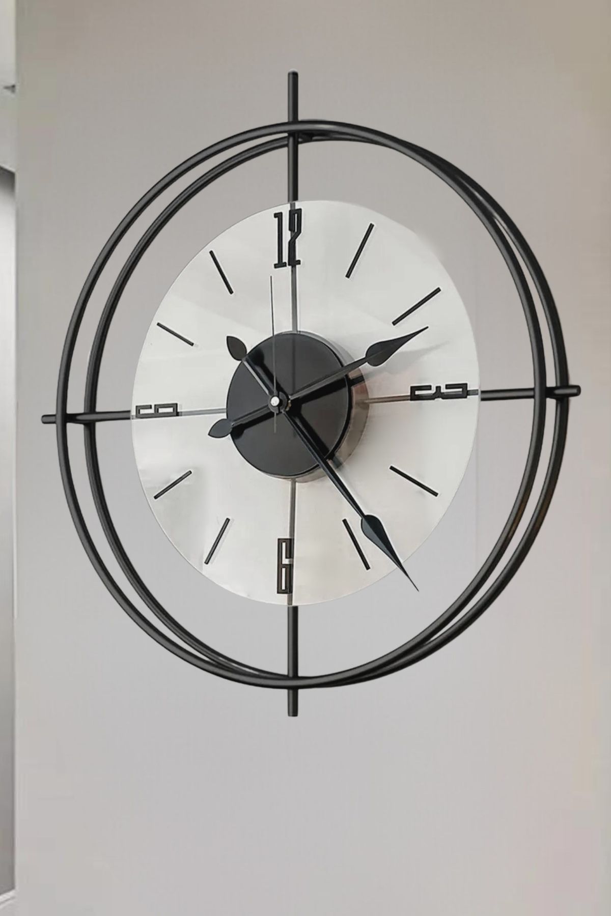 MetaQuartz Aksesuar Orta Boy -siyah Deluxe Şeffaf Cam Iskandinav (ÇİFTÇEMBER CAMLI)modern Dekoratif Camlı Duvar Saati