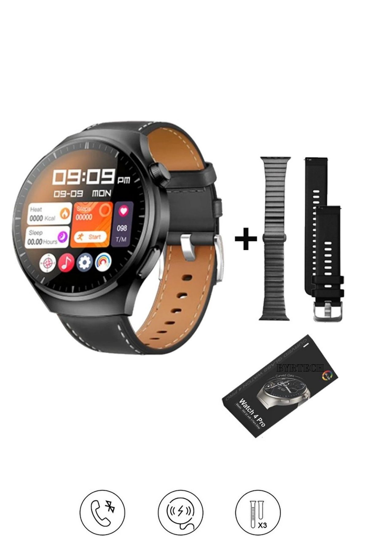 BYRTECH Watch 4 Pro RW32 Curved Amoled Ekran Metal ve Deri Kordonlu Akıllı Saat
