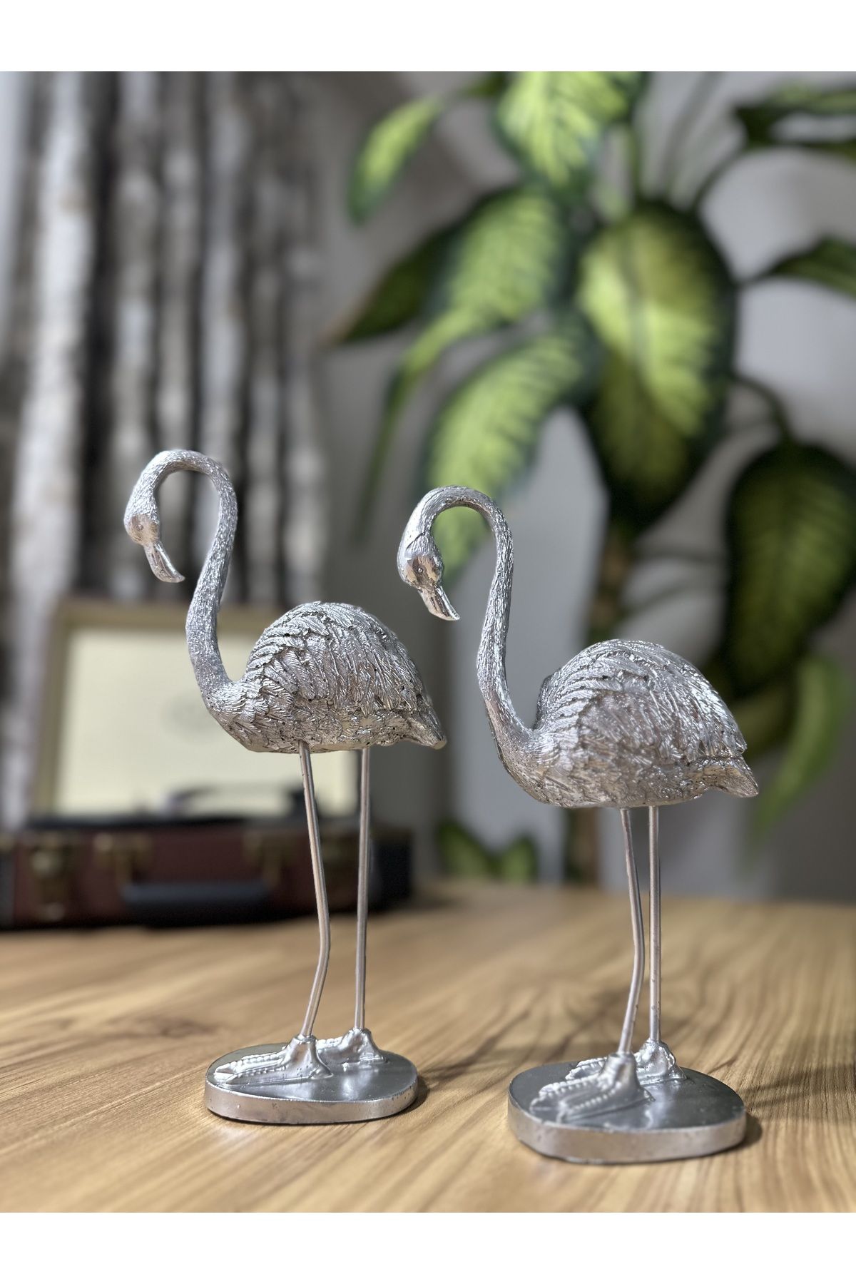 migasan 2'li Şık Dekoratif Flamingo Gümüş Renk Dekor Obje Dekorasyon
