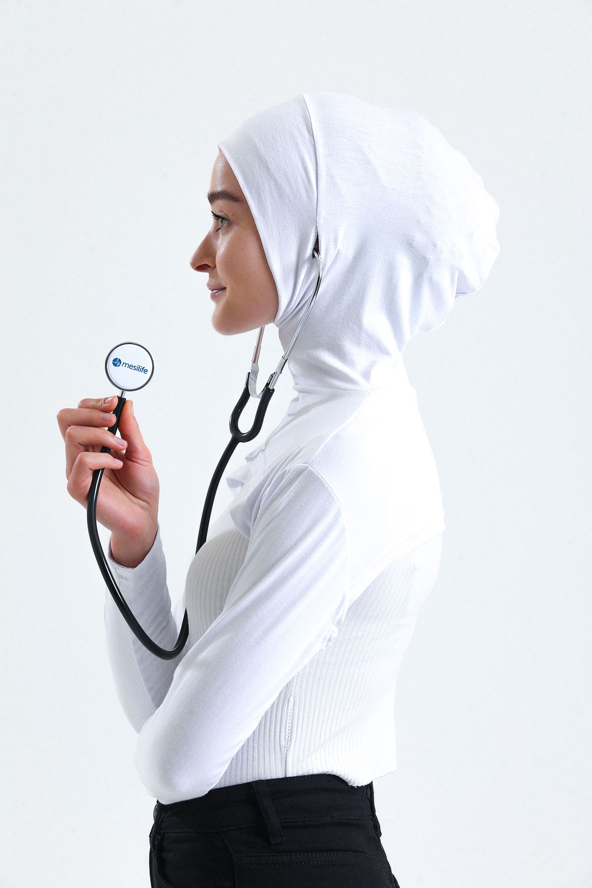 mirach Beyaz Sağlık Çalışanları Bone Kolluk Boyunluklu Hemşire Doktor Önlük Fizyoterapist Steteskop