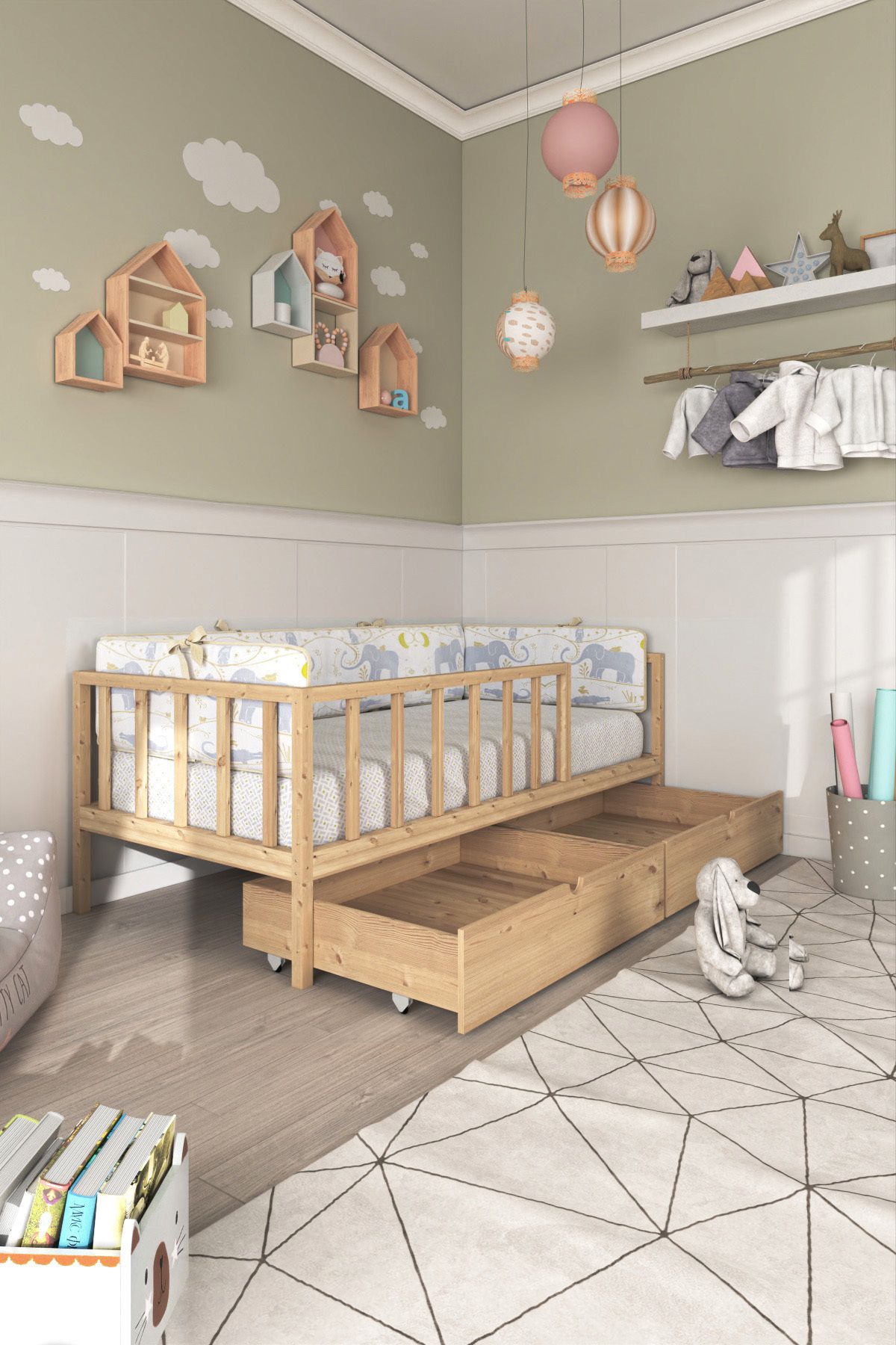 Loolpi Home Unisex Montessori Bebek ve Çocuk Karyolası Doğal Ahşap Yatak