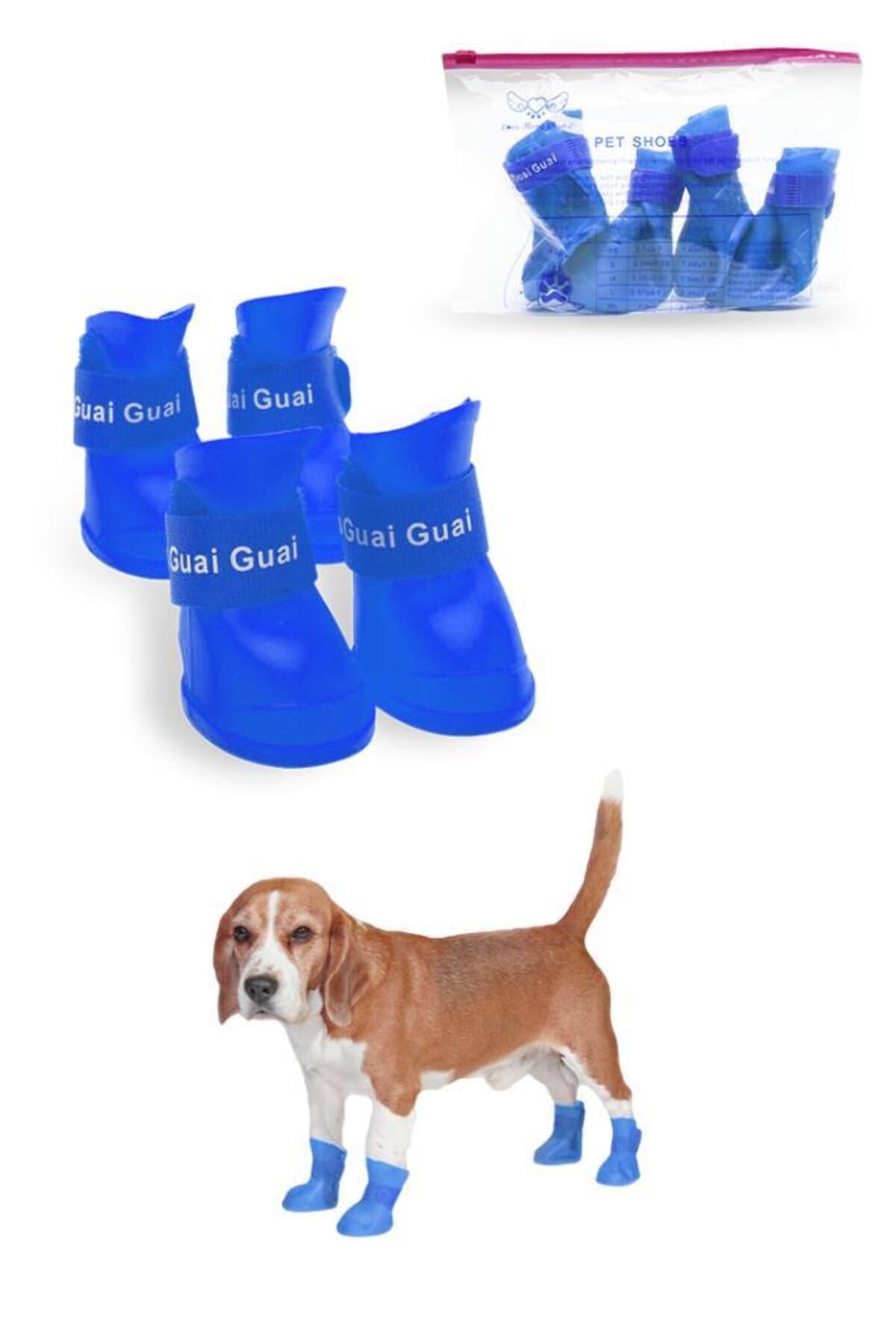 MUJGAN Silikon Su Geçirmez Kedi Köpek Ayakkabısı Mavi M Beden