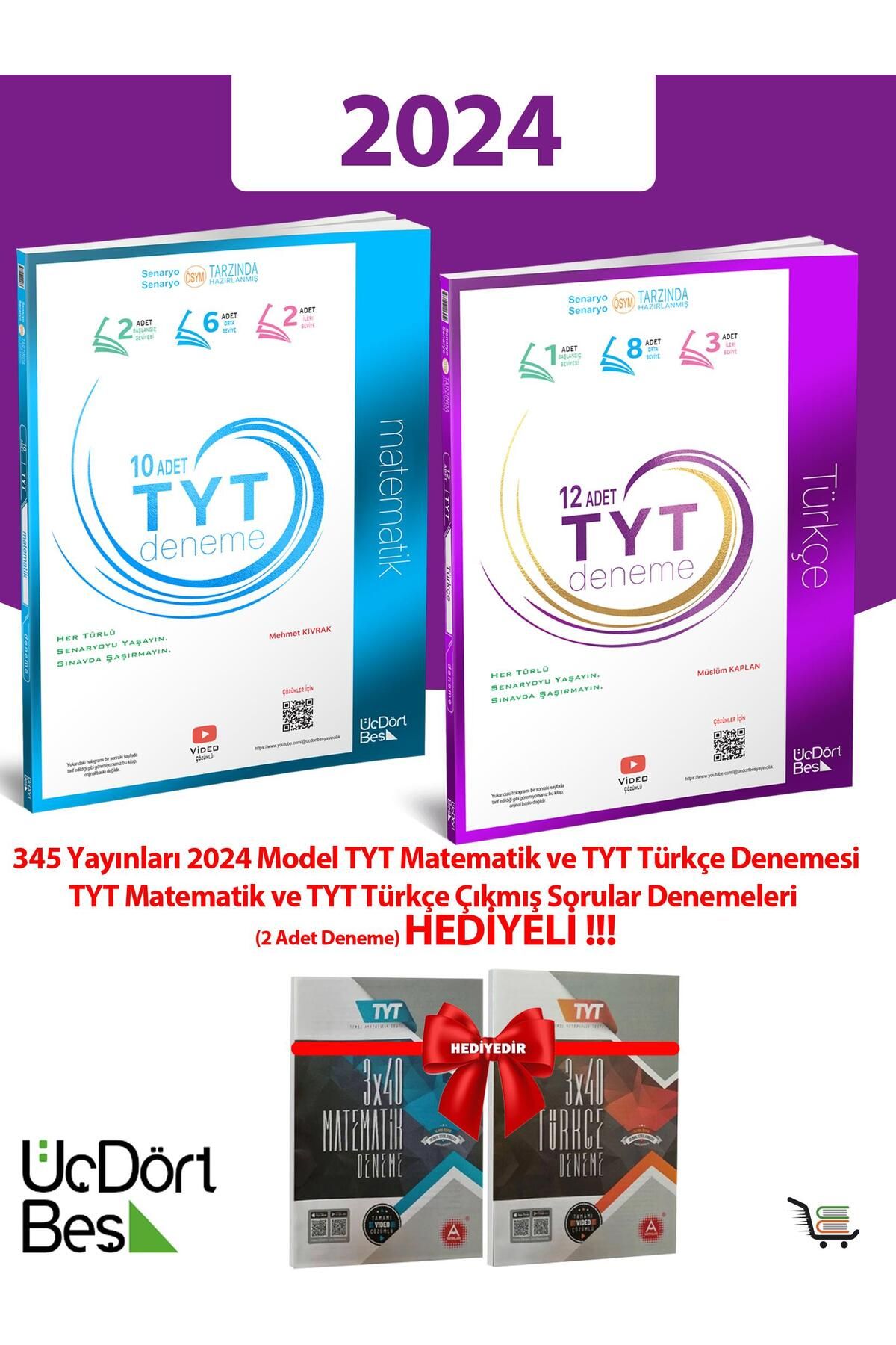Üç Dört Beş Yayıncılık 345-2024 Model TYT Matematik ve Türkçe Denemesi 2 Adet Deneme Hediyeli!!!