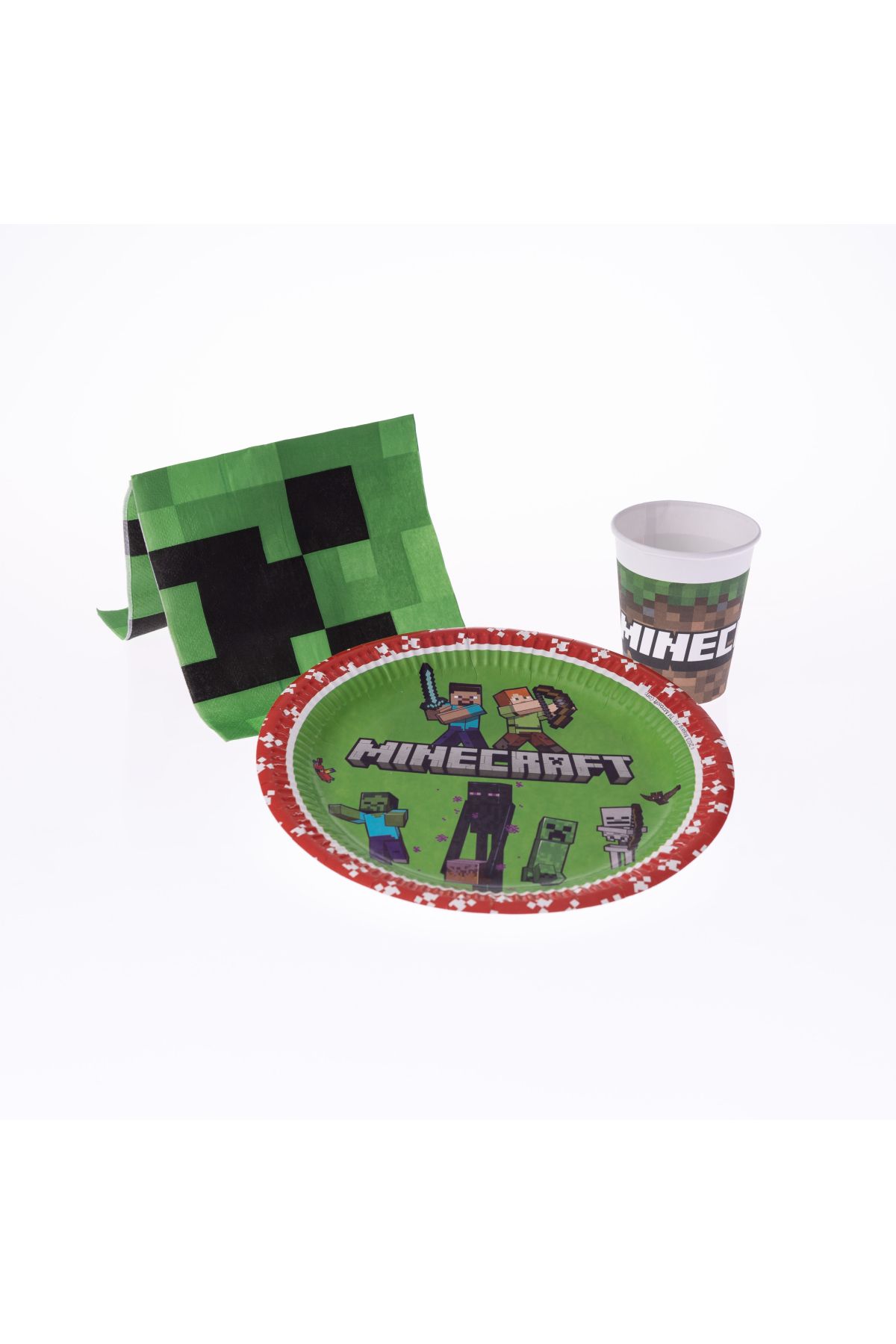 Bimotif Minecraft Temalı 3 Parça Parti Seti Tabak, Bardak, Peçete 4er Adet