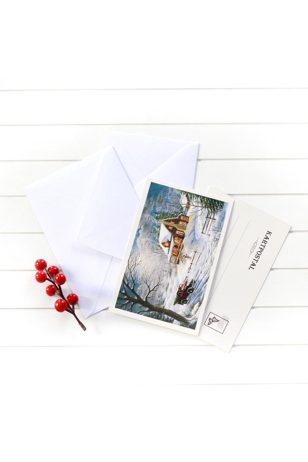 Bimotif Yılbaşı Kartpostal-zarf Seti, Yılbaşı Evi 25 Adet