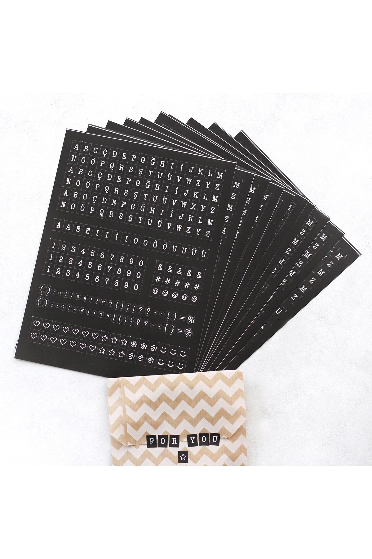 Bimotif Siyah Harf-rakam Sticker Seti, 8x10 Mm 10 Sayfa