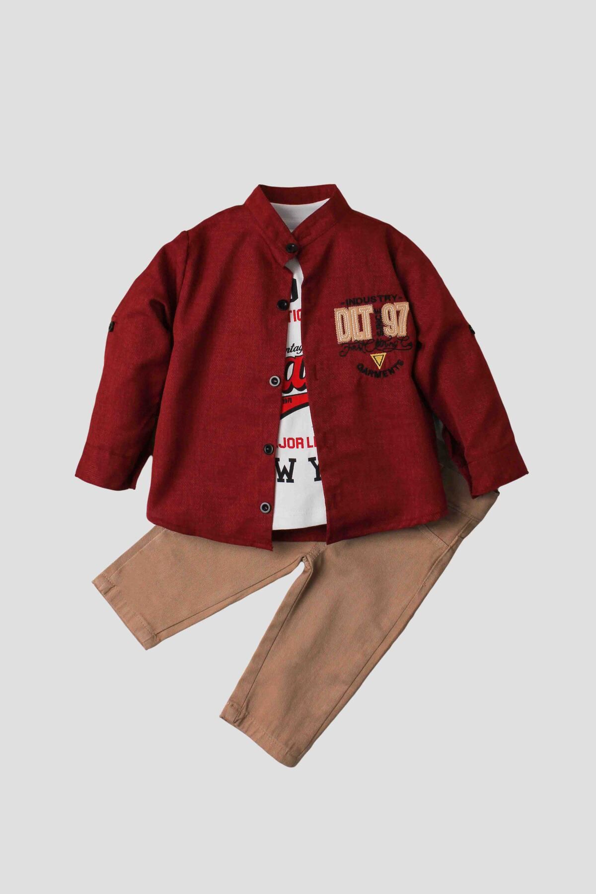 Kidex’s Baby Erkek bebek spor gömlek takım kot pantolon üst sweatshirt üçlü takım pamuklu