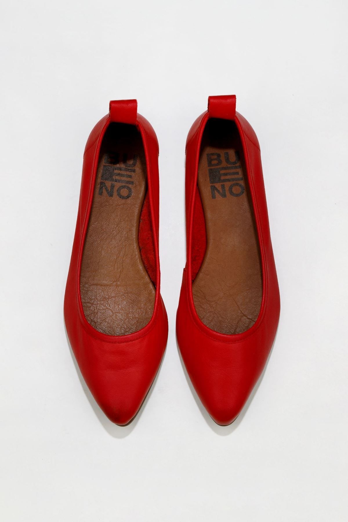Bueno Shoes Kırmızı Deri Kadın Düz Babet
