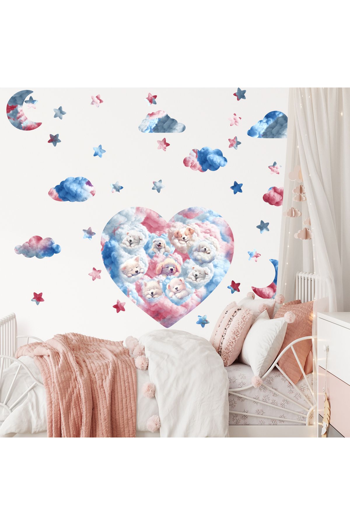 dreamwall Çocuk Odası Sevimli Köpekler,Kalpler,Yıldızlar Desenli Set (33 parça) Kumaş Duvar Sticker