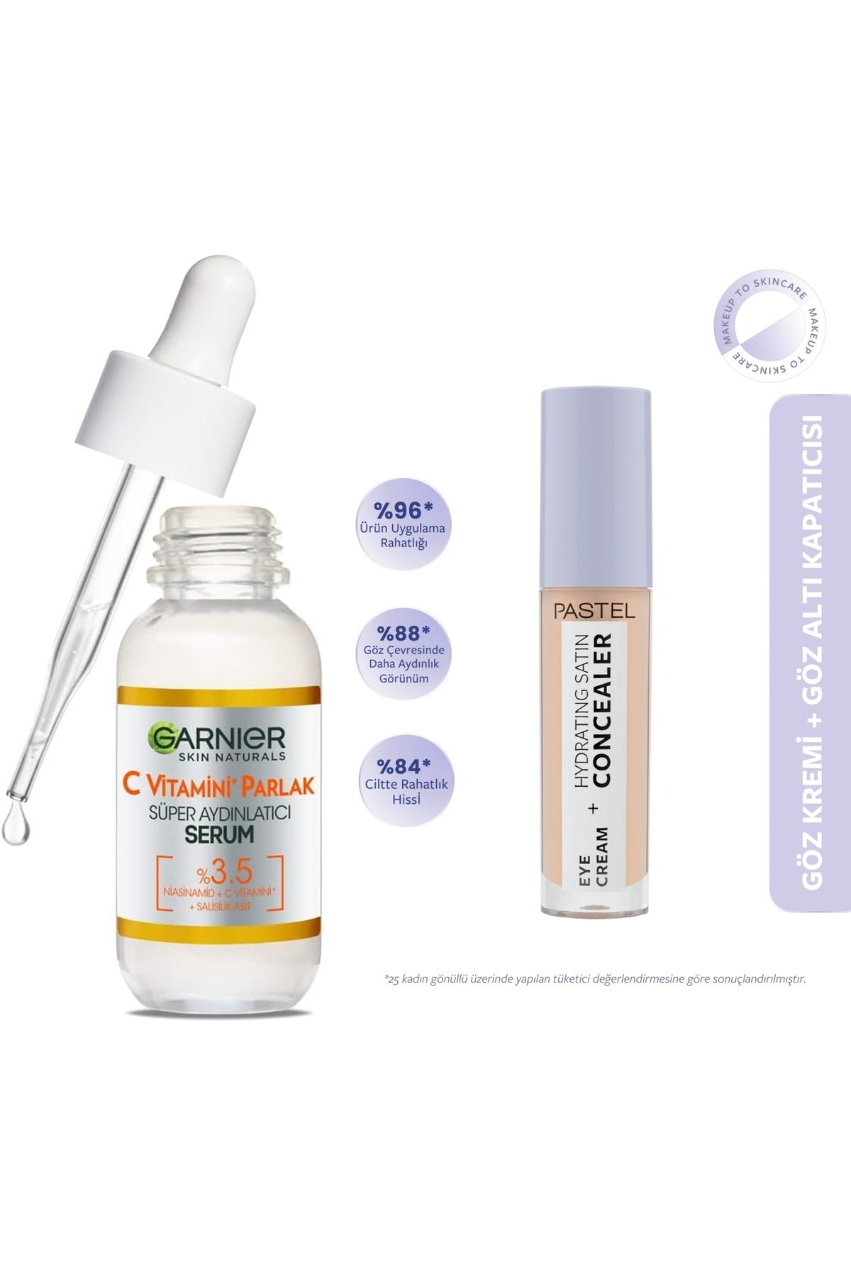 Pastel Garnier C Vitamini Parlak Süper Aydınlatıcı Serum 30 ml + Pastel Eye Cream Hydrating Satin Concealer