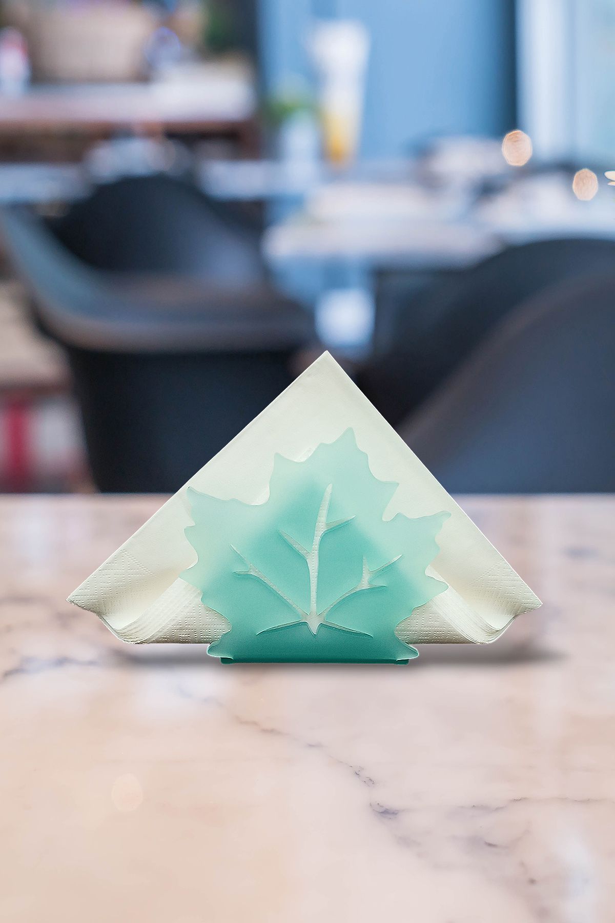 Story Çınar Yaprağı Temalı Cam Göbeği Mint Yeşil Renk Akrilik Peçetelik