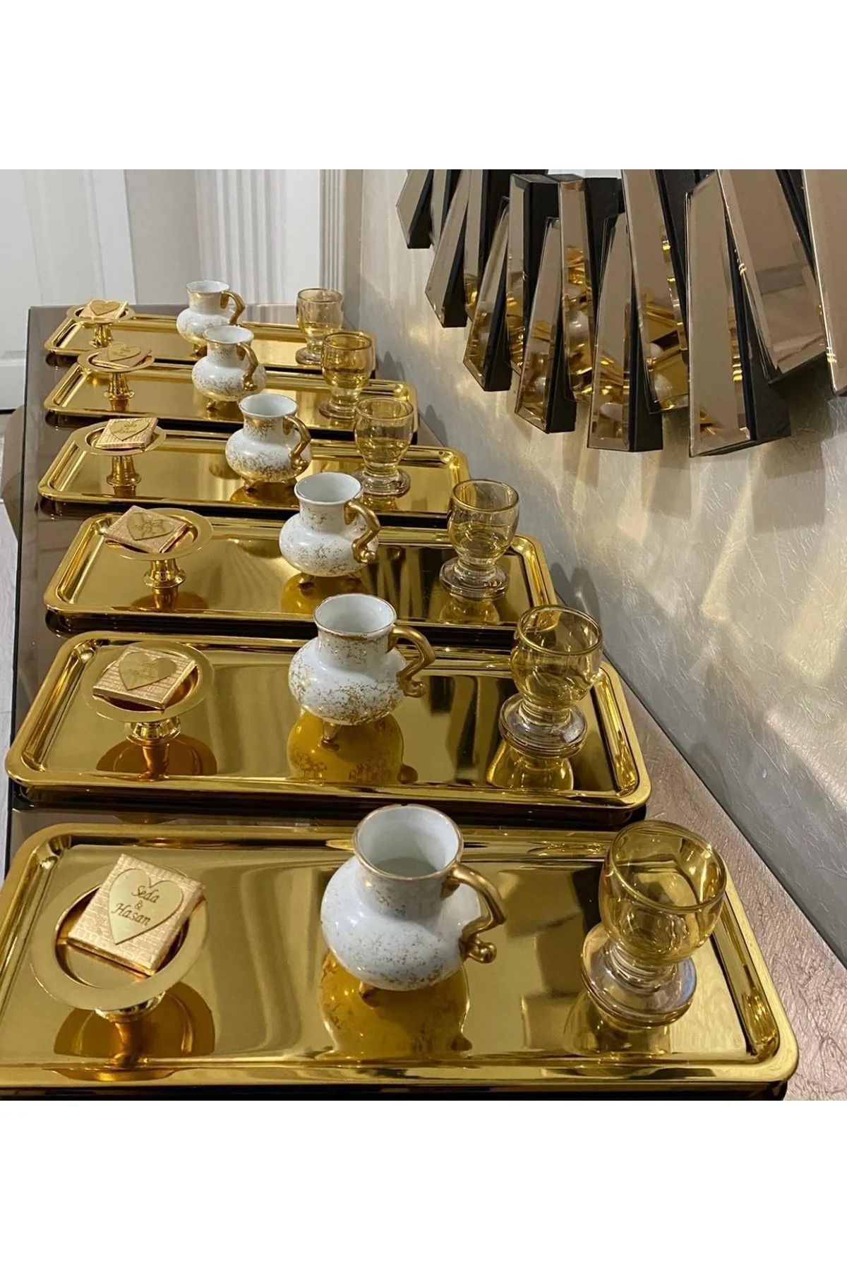Mira züccaciye Lüx 6 Lı Paslanmaz Çelik Gold Renk Baton Çay,Kahve Dekoratif Sunum, Servis Tepsisi