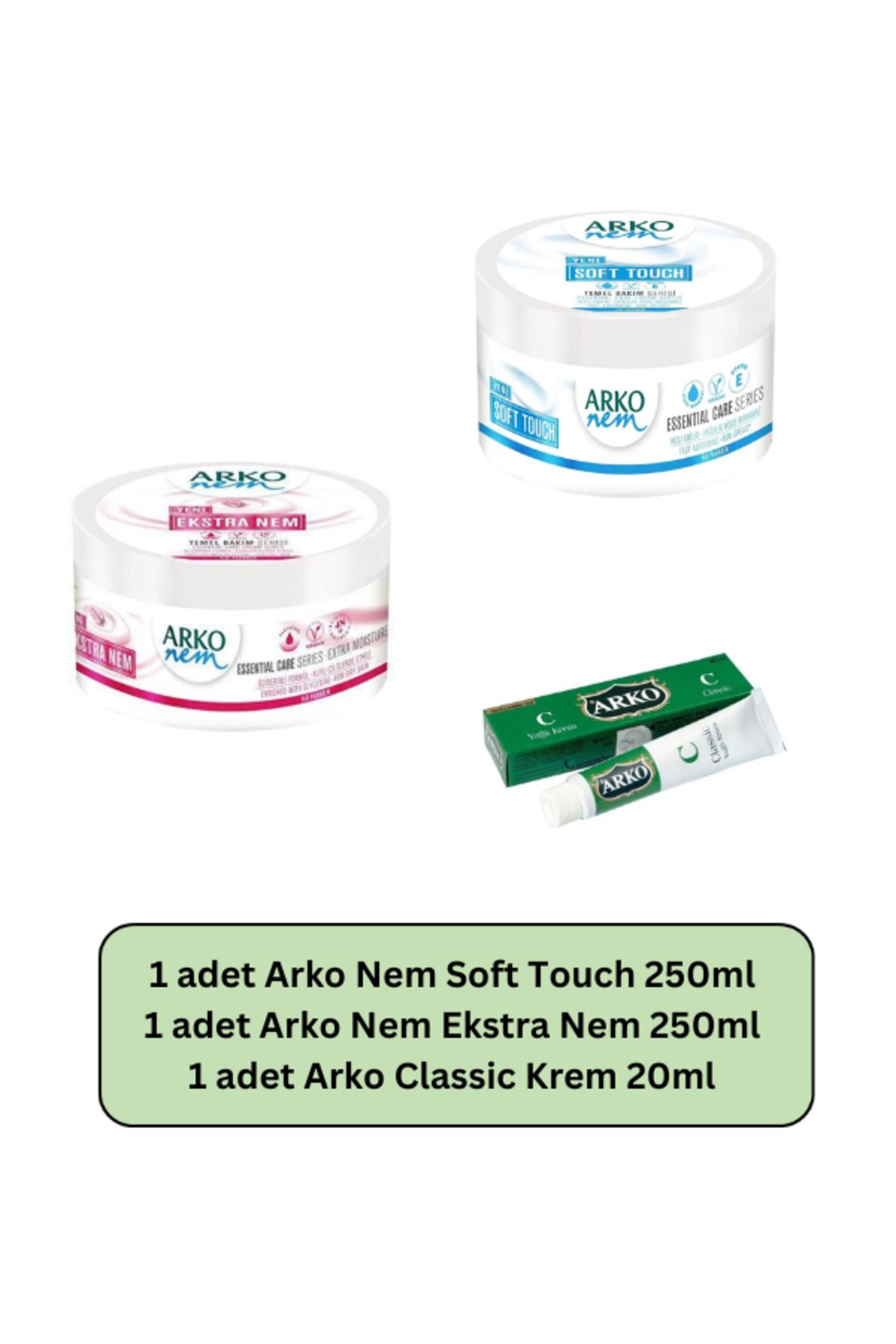 Arko Nem Arko Soft Touch Nemlendirici Krem 250 ml + Extra Nem 250ml + Arko Classic Yağlı Krem 20ml