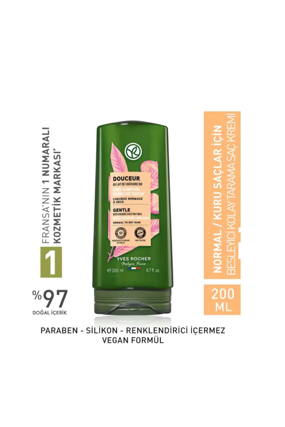 Yves Rocher Besleyici Kolay Tarama Saç Kremi - Normal / Kuru Saçlar / Douceur Organik Kestane Sütü 200 ml
