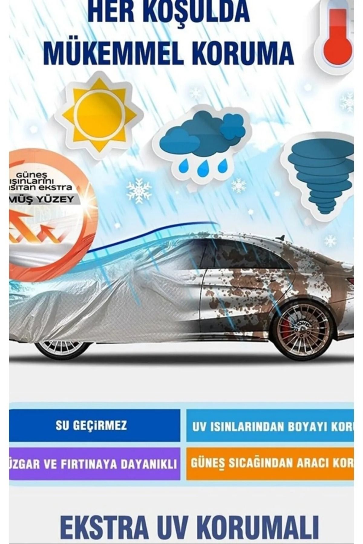 Genel Markalar Tüm Sedan Araçlara Uyumlu Oto Araba Brandası - Örtüsü - Çadırı Miflonlu Su Geçirmez Araç Çadırı