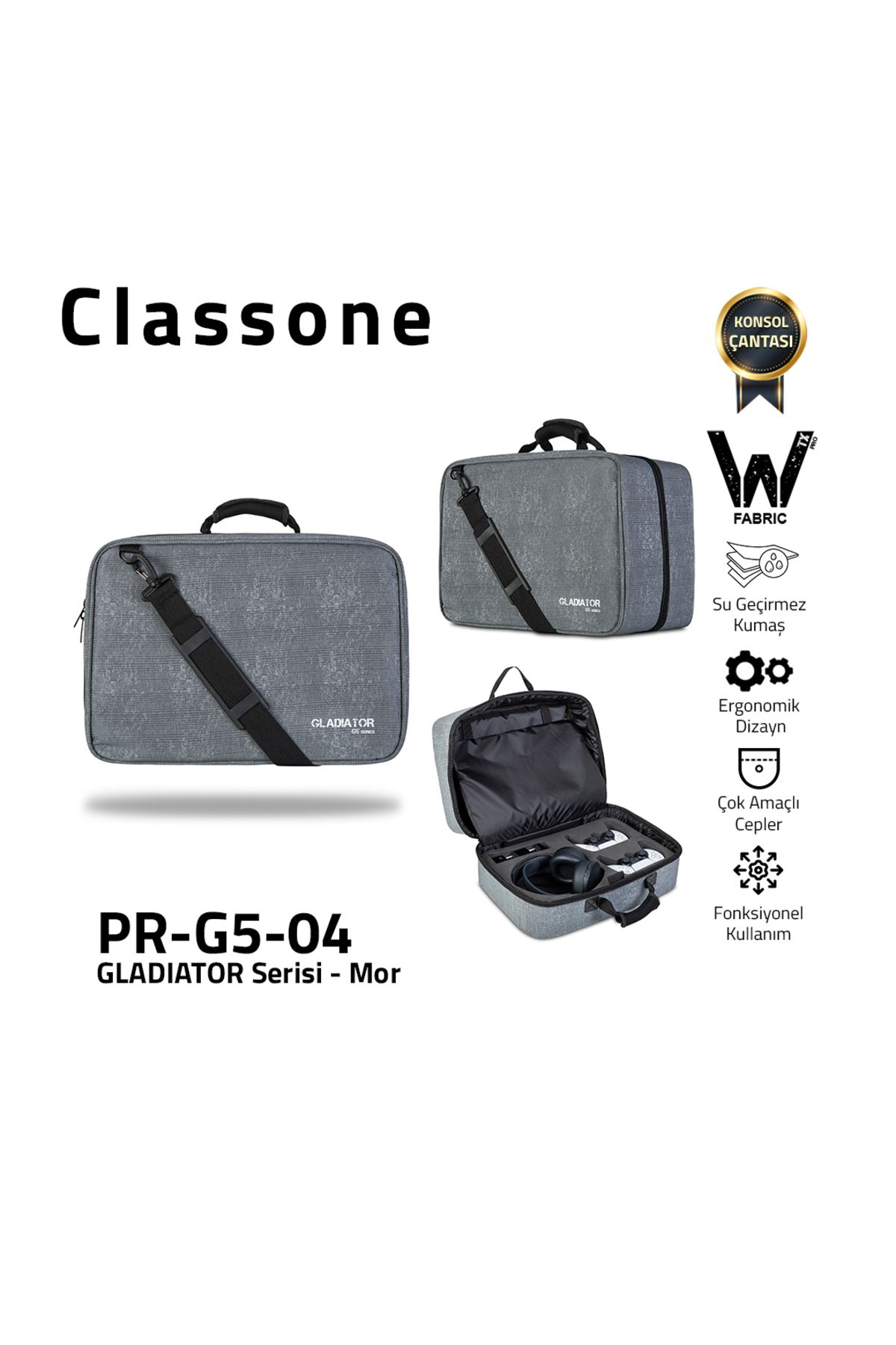 Classone PR-G5-04 Gladiatör G5 Serisi Oyun Konsolu Taşıma Çantası - Gri