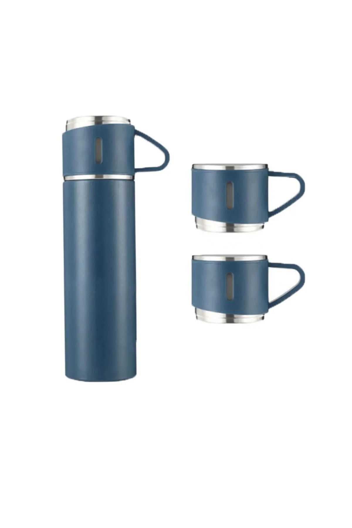 SZM 3 Bardaklı Paslanmaz Çelik 500 Ml Sıcak Soğuk Tutan Çay Kahve Su Termosu - Al3678