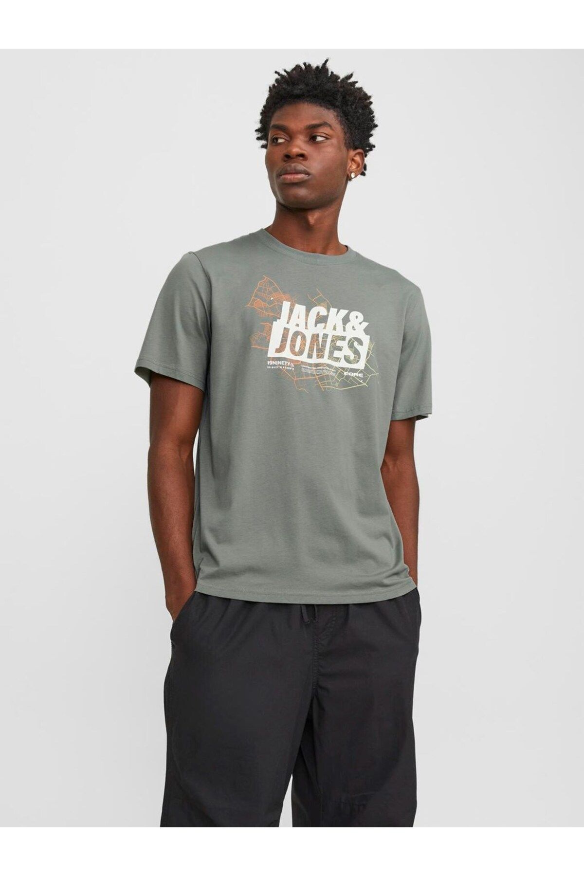 Jack & Jones Erkek Baskılı Açık Yeşil Bisiklet Yaka T-Shirt