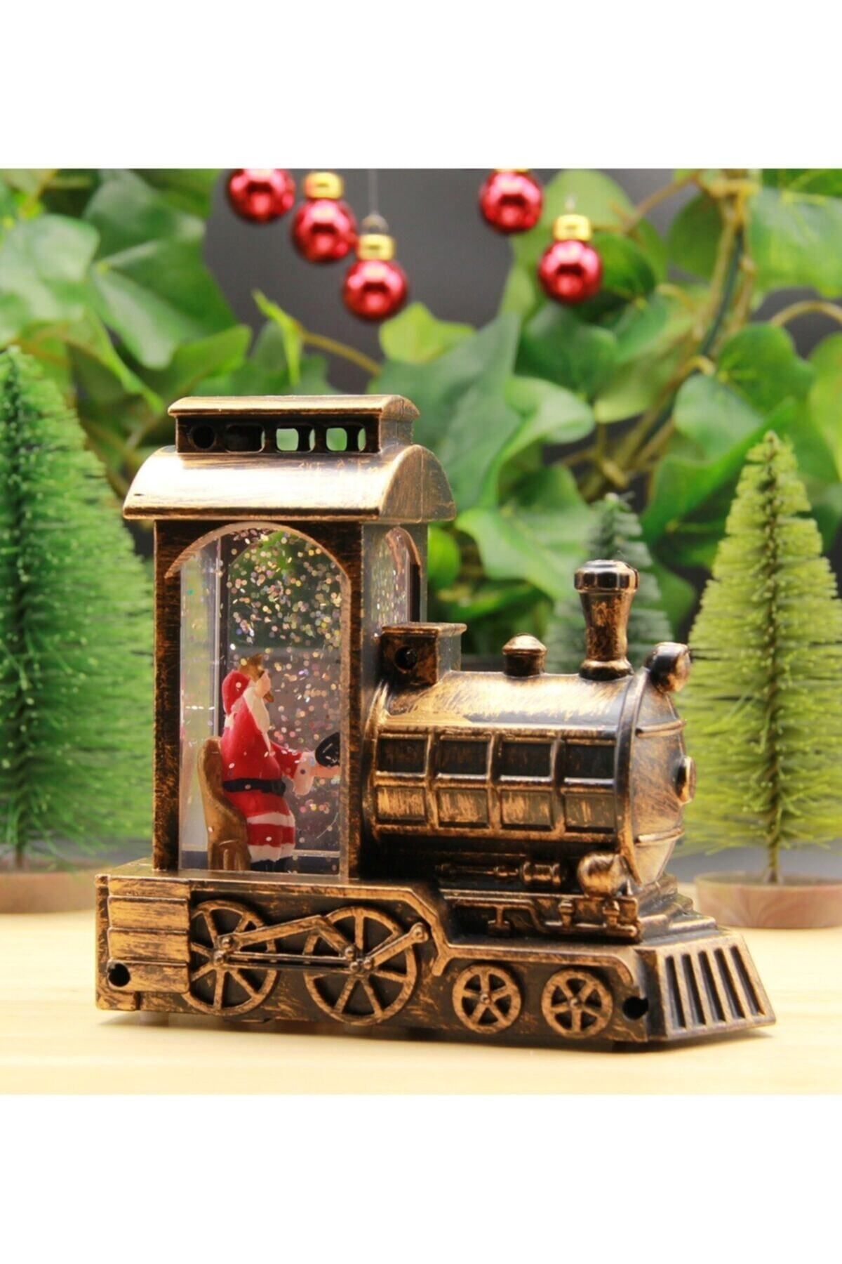 Nikadu Yılbaşı Kar Küresi Noel Işıklı Dekoratif Noel Baba Treni Merry Christmas
