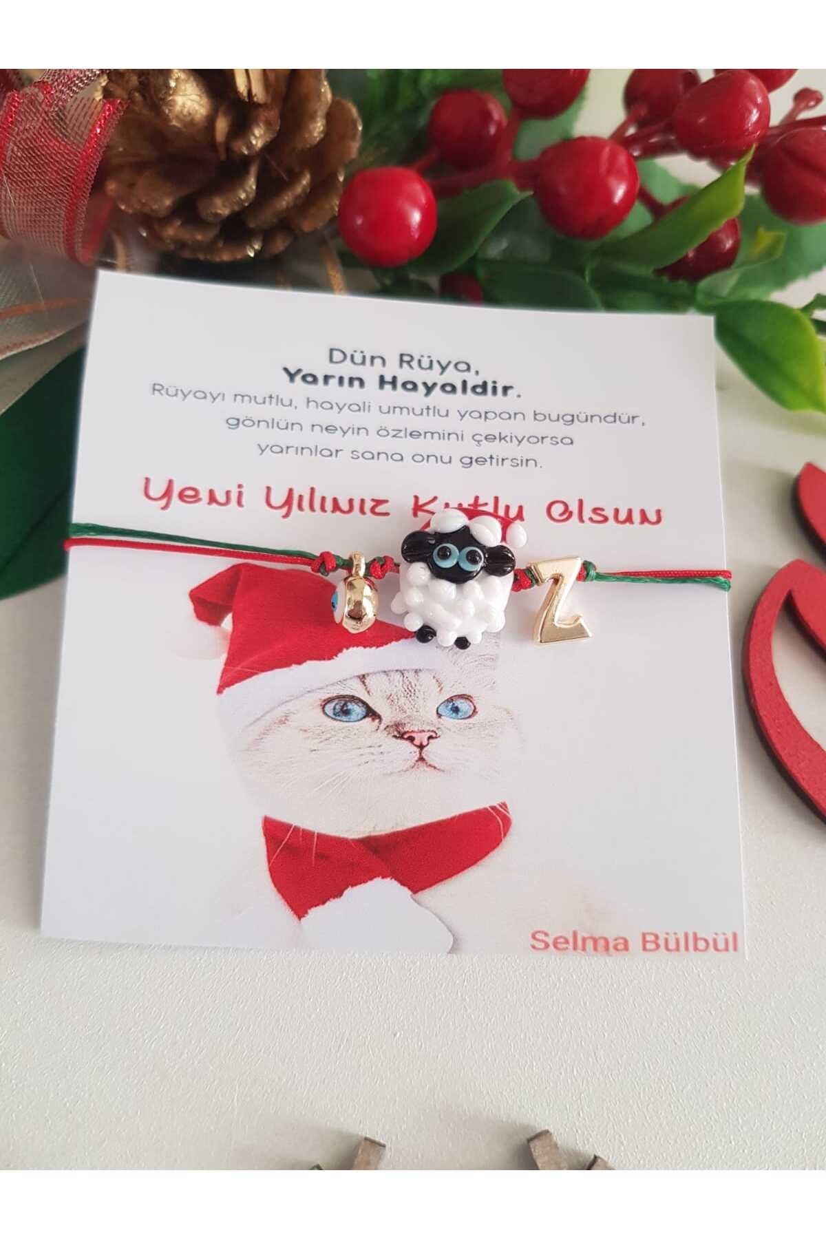 TREND Yeni Yıl Kuzu Cam Murano Bileklik Kırmızı Ipli Yılbaşı Temalı Christmas Bileklik