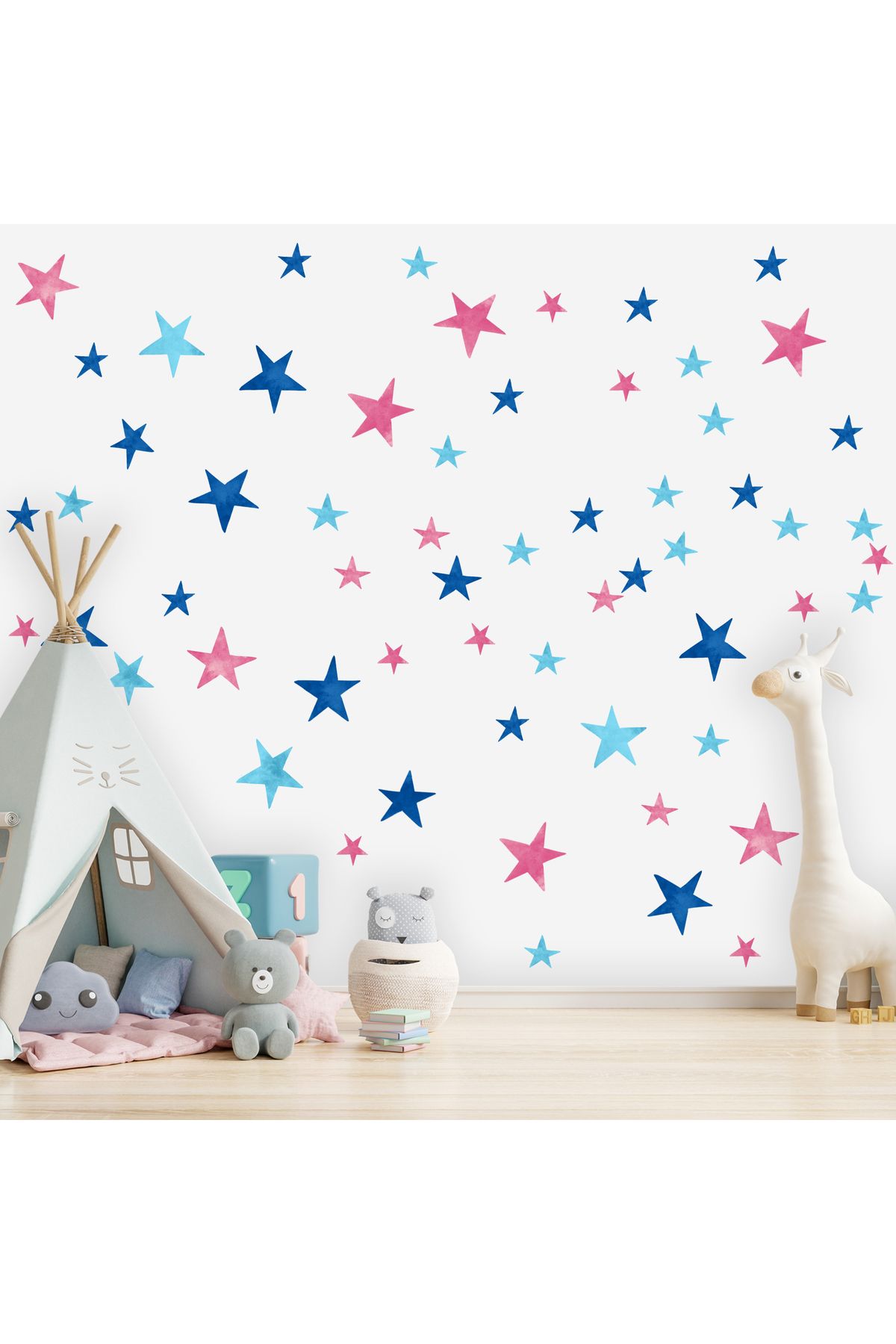dreamwall Çocuk Odası 3 Farklı Renkli Yıldızlar Desenli Set (57 parça) Kumaş Duvar Sticker