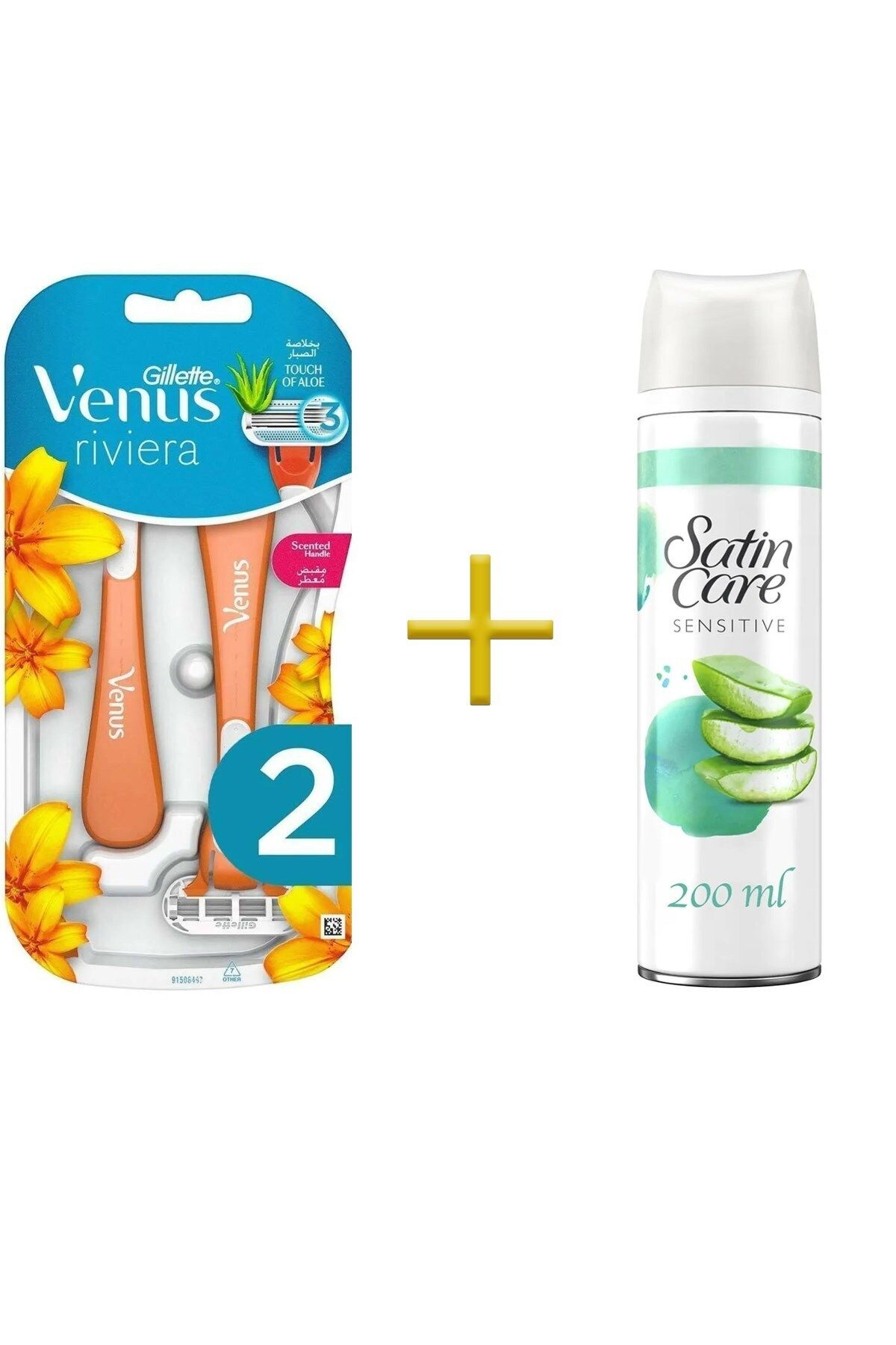 Venüs Riviera Kullan At Kadın Tıraş Bıçağı 2'li +Gillette Satin Care Tıraş Jeli Hassas 200 ml