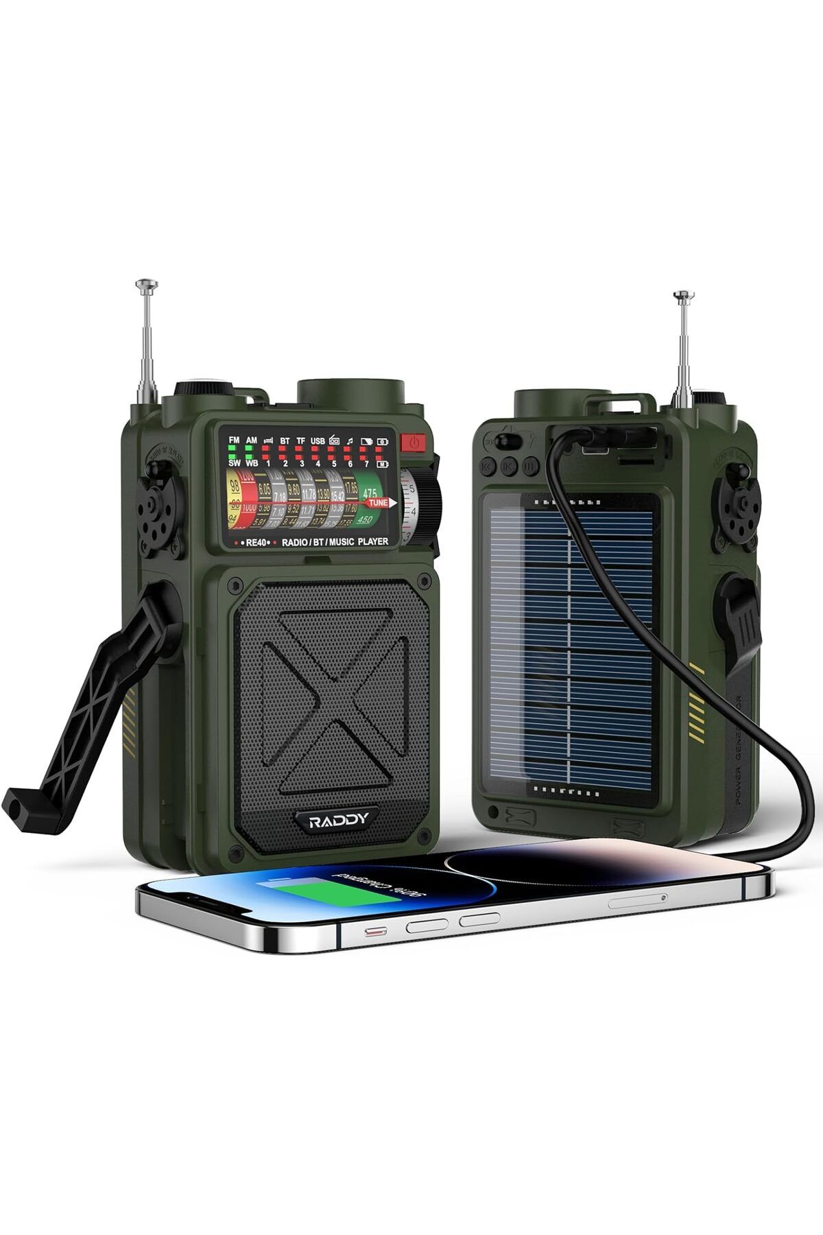 Raddy RE40 kısa dalga radyo, FM-AM-SW alıcı, 4000 mAh radyo, pille çalışır, BT hoparlör, krank radyosu