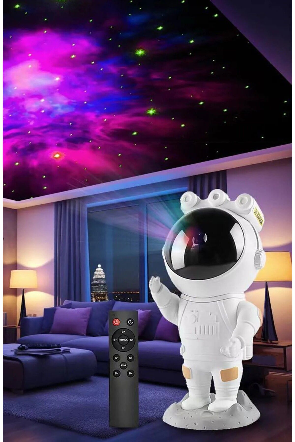 obrigado Kumandalı Astronot Galaksi Projeksiyon Çocuk Odası Zamanlayıcılı Işıklı Gece Lamba