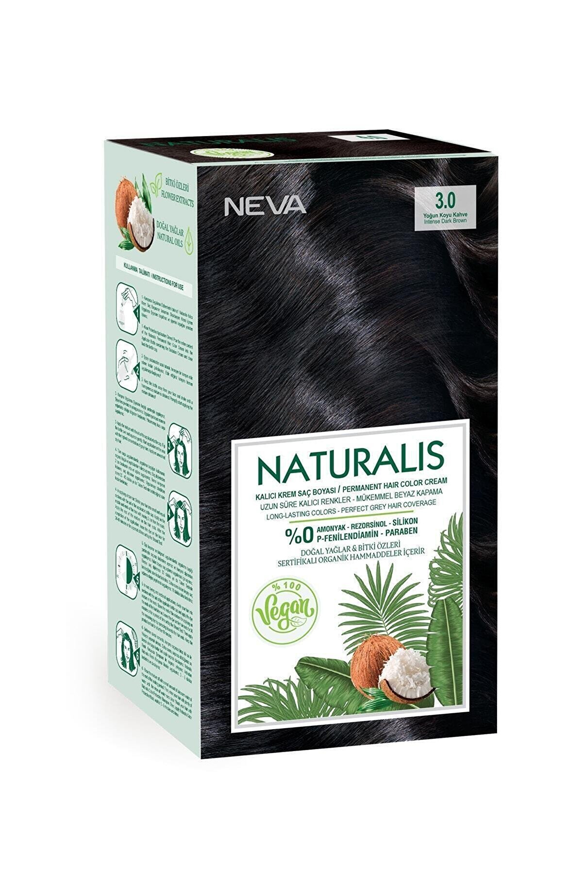 NEVA KOZMETİK Naturalis Saç Boyası 3.0 Yoğun Koyu Kahve %100 Vegan