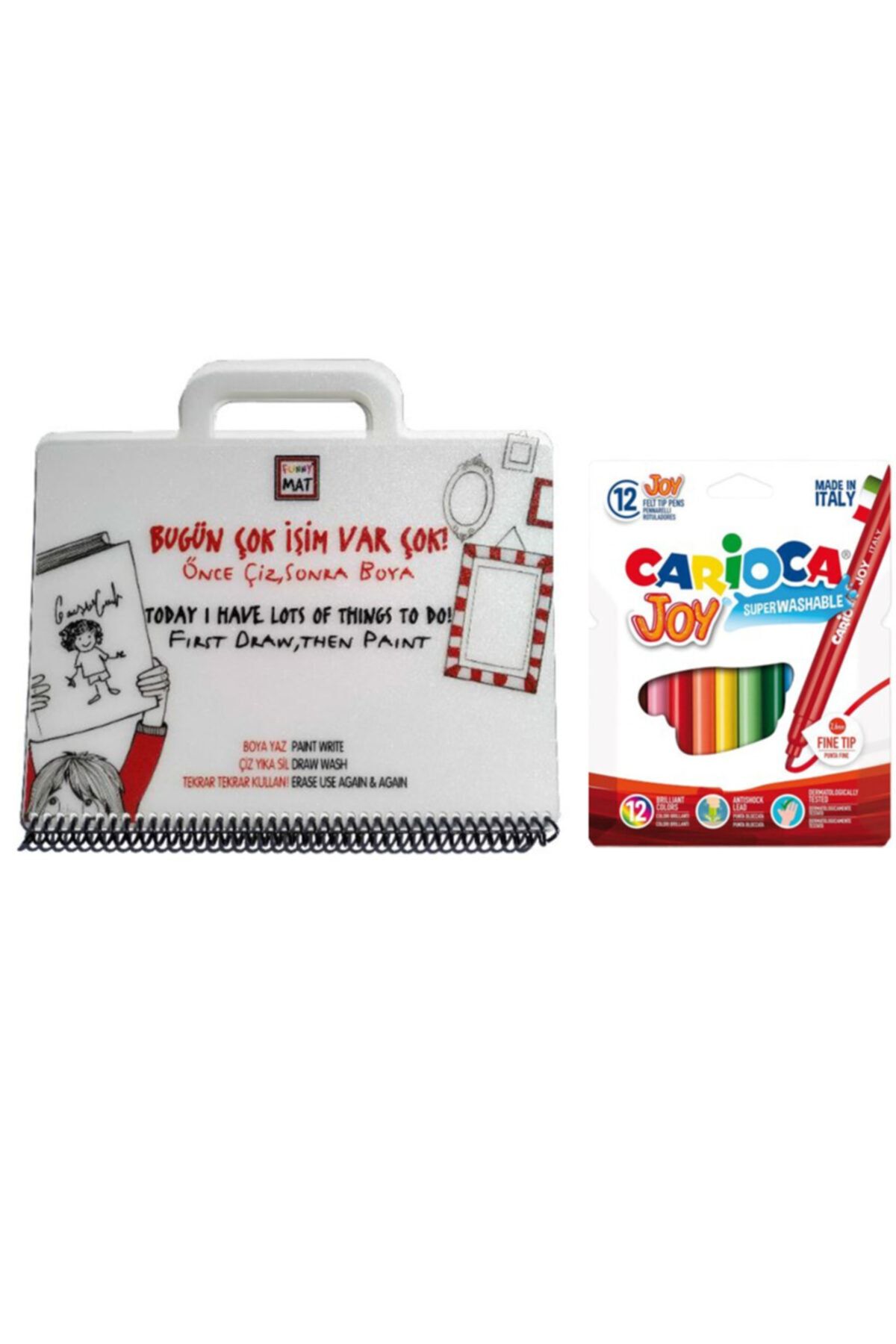 Carioca Barker Akademi Çocuk Funny Mat Mini Set Bugün Çok İşim Var - Carioca Joy 12'li Keçeli Boya