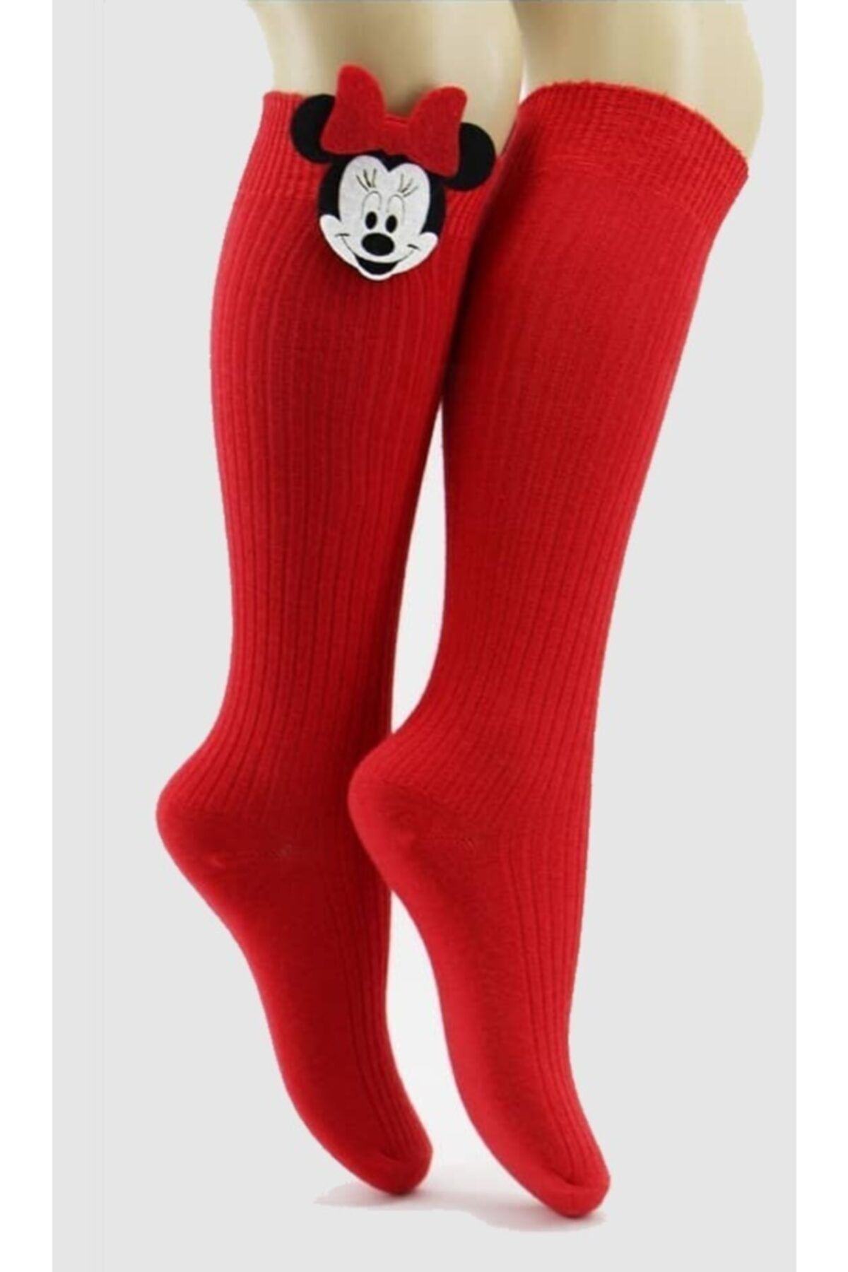 ÖZDEMİR Kız Çocuk Kırmızı Mickey Mouselı Diz Altı Aksesuarlı Çocuk Çorap
