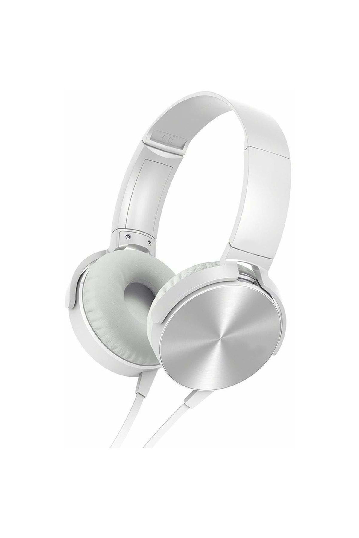 Shotex Oppo Reno2 Z Cep Telefonu Uyumlu Beyaz Mikrofonlu Kulaküstü Extra Bass Kulaklık
