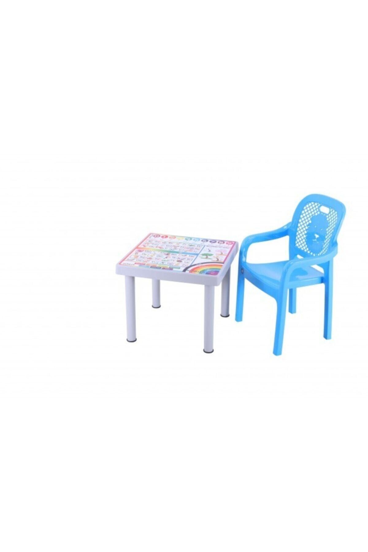 Sağlam Plastik Mandella Rubi Ingilizce Desenli Çocuk Masası 1 Adet Rubi Çocuk Koltuk Mavi